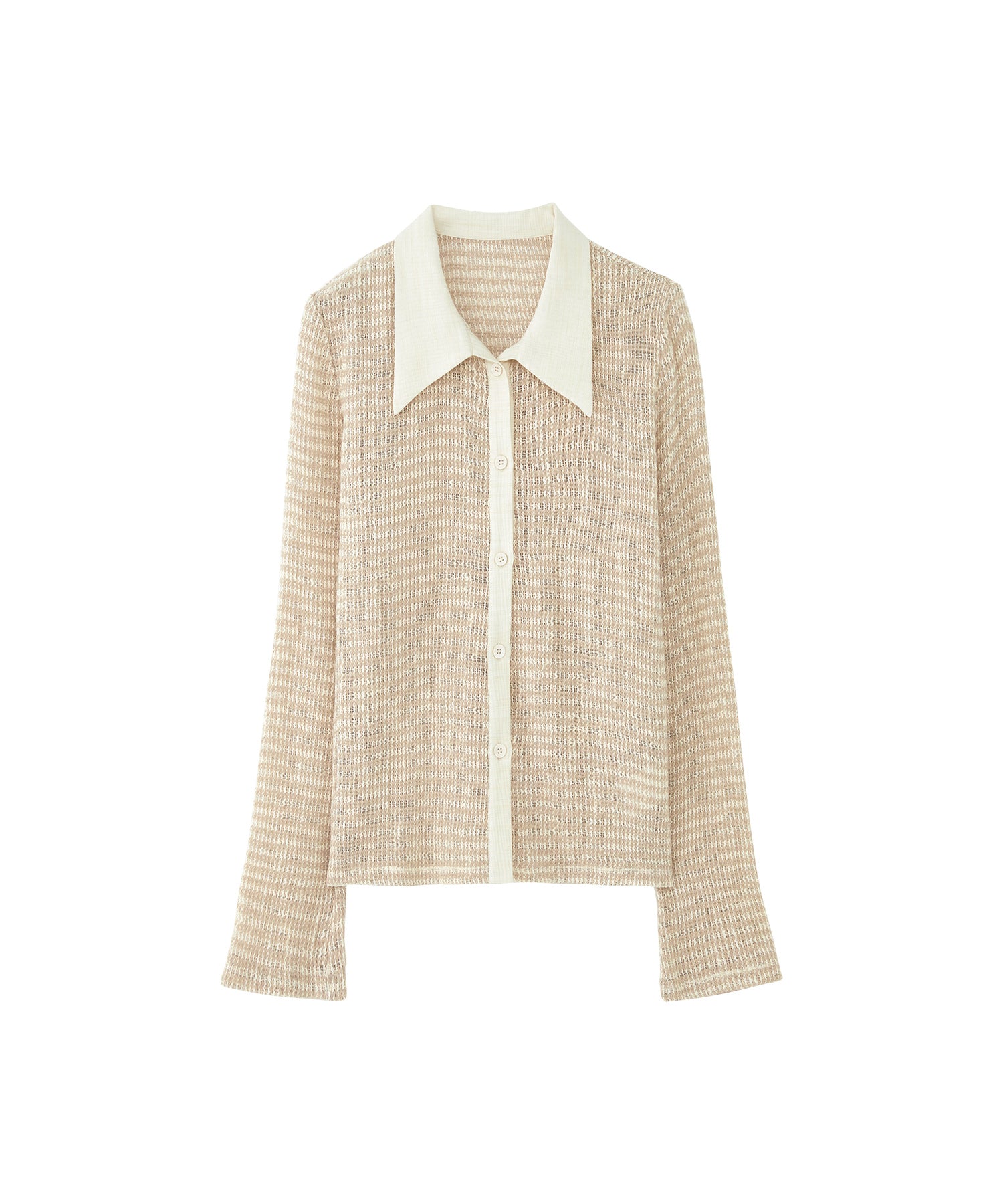 Two-Tone Openwork Knit Shirt Blouse