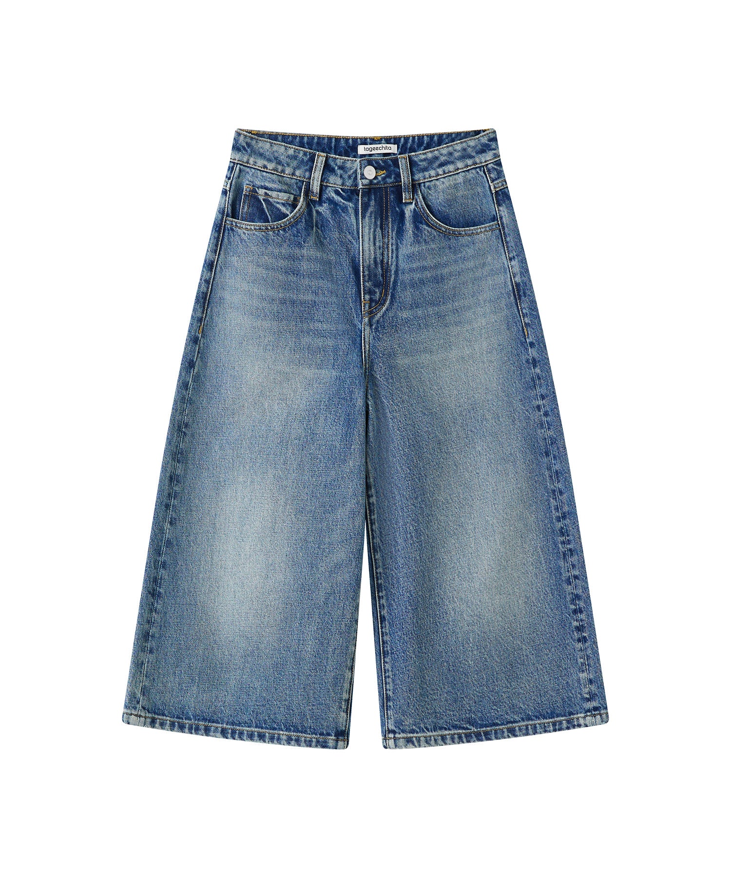 Washed Wide-Leg Denim Shorts