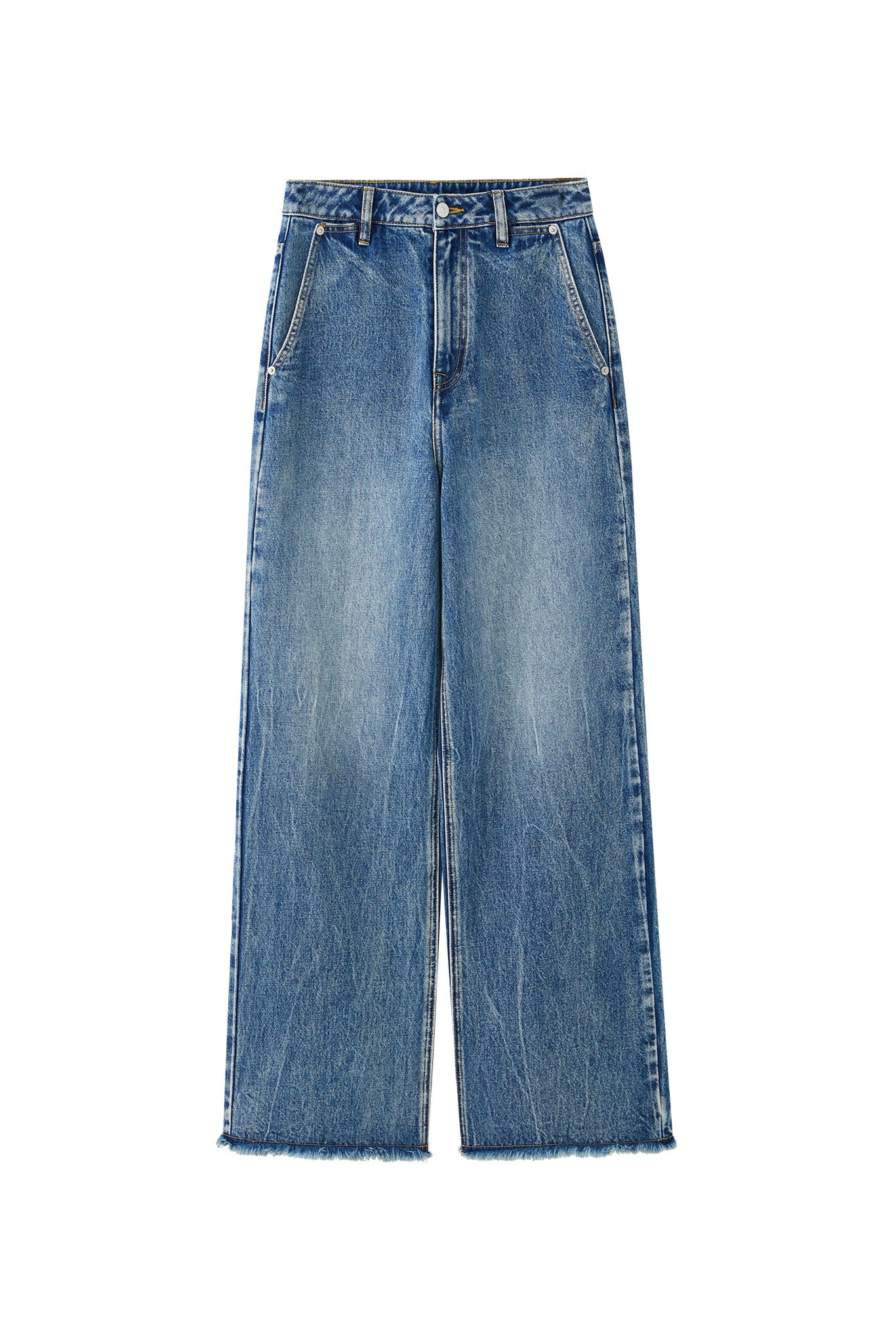 Frayed Hem Straight Denim Pants