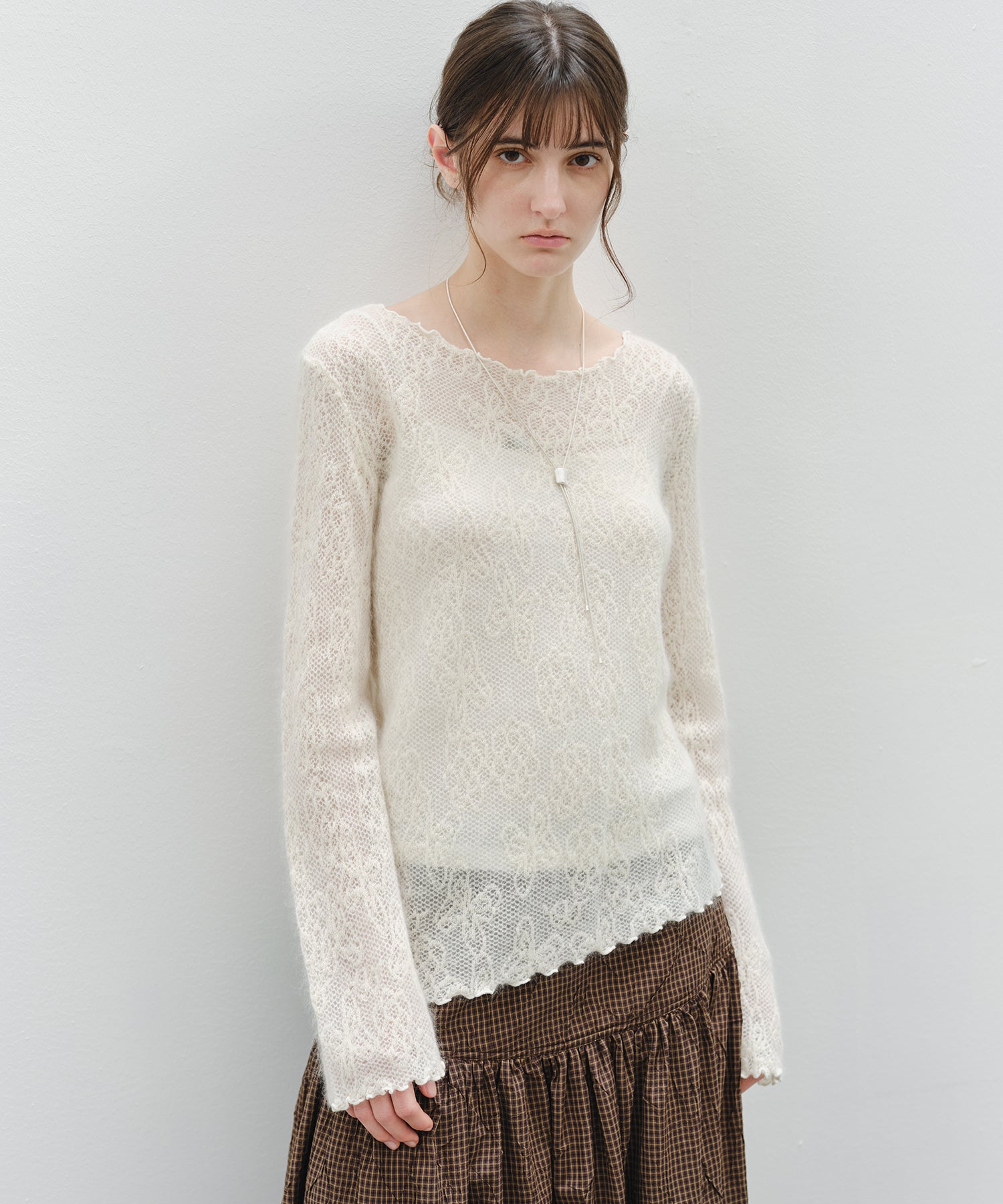 「9月下旬出荷予定」Sheer Jacquard Wool Silk Knit Top