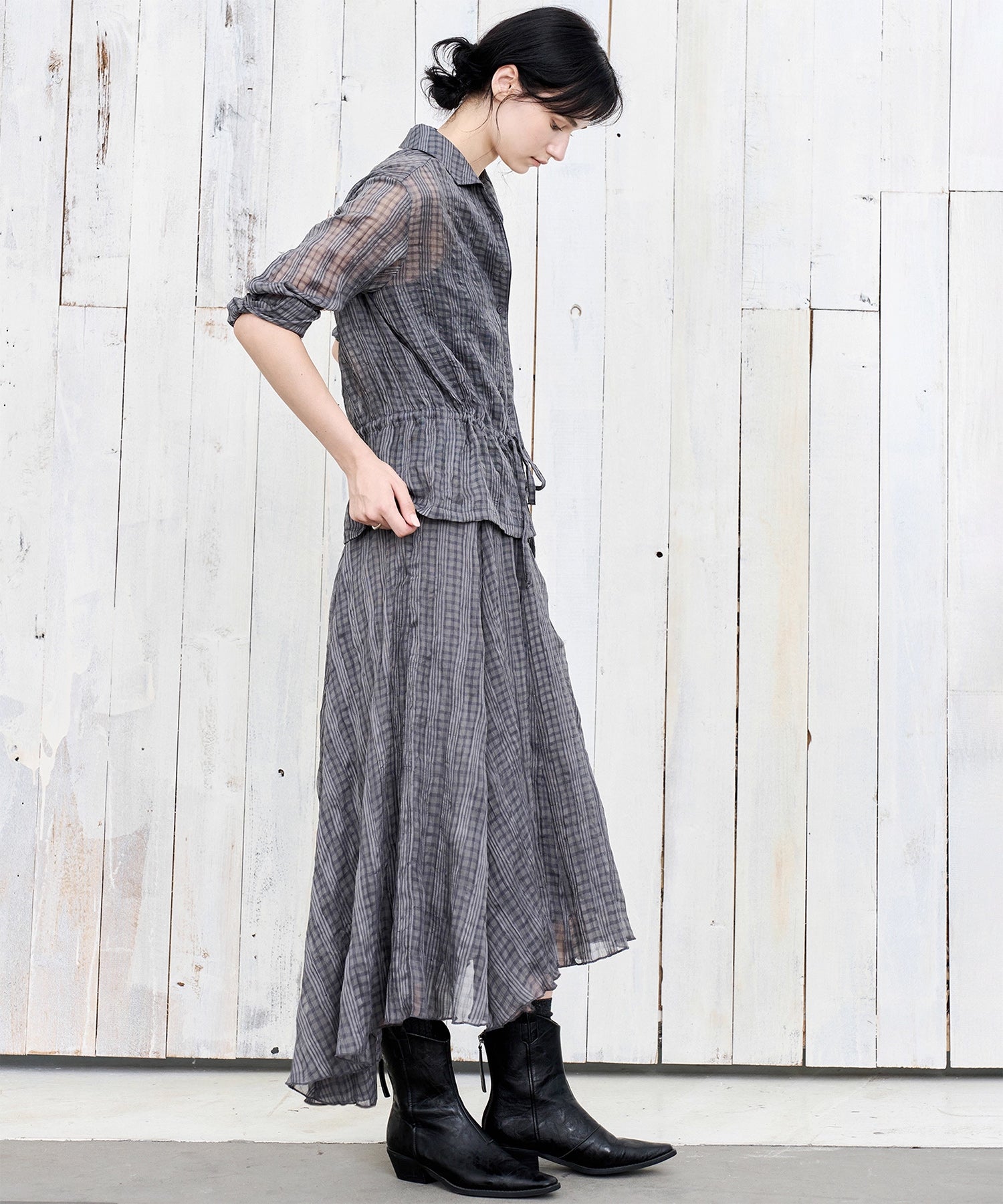 Drawstring Crinkled Check Shirt Jacket – Oversized Fit