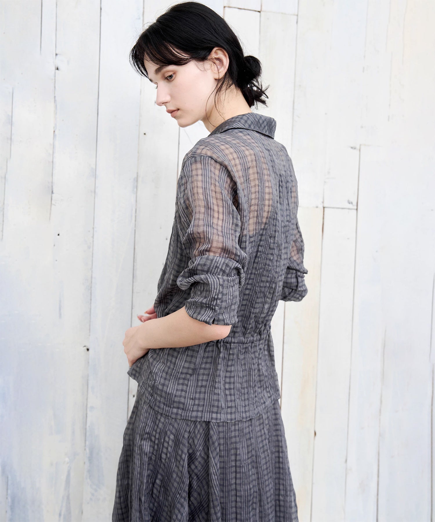 Drawstring Crinkled Check Shirt Jacket – Oversized Fit