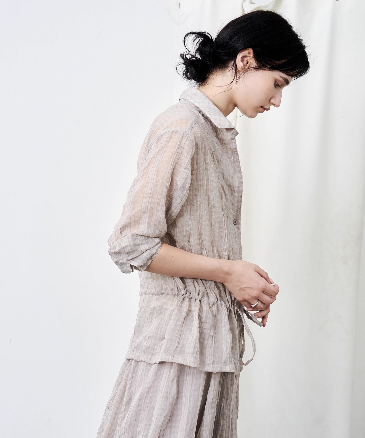 Drawstring Crinkled Check Shirt Jacket – Oversized Fit