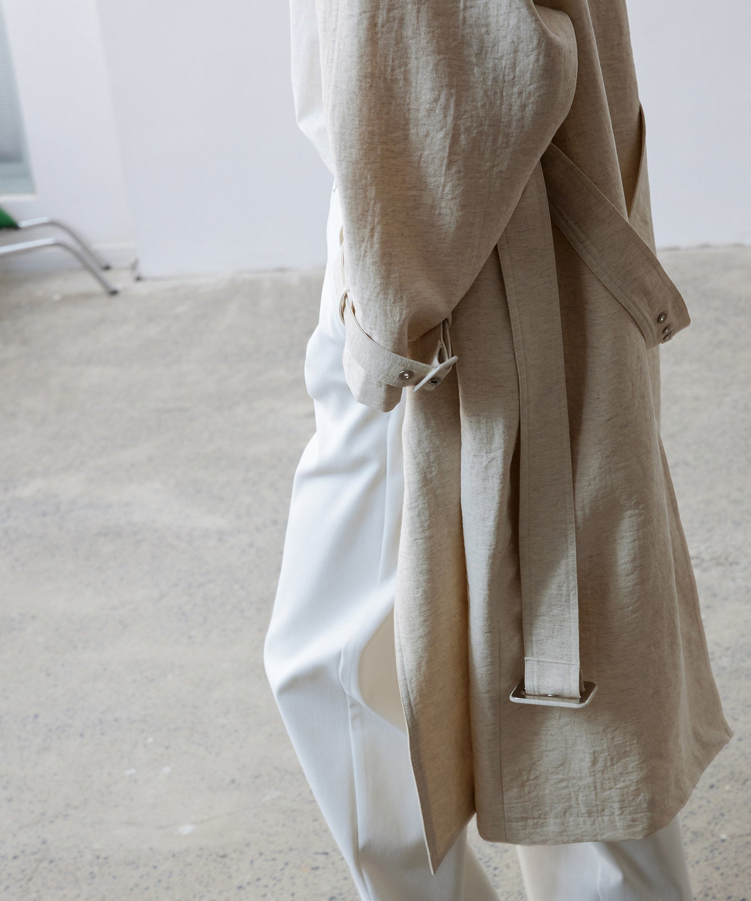 Linen Blend Double-Breasted Long Trench Coat with Epaulettes and Belt
