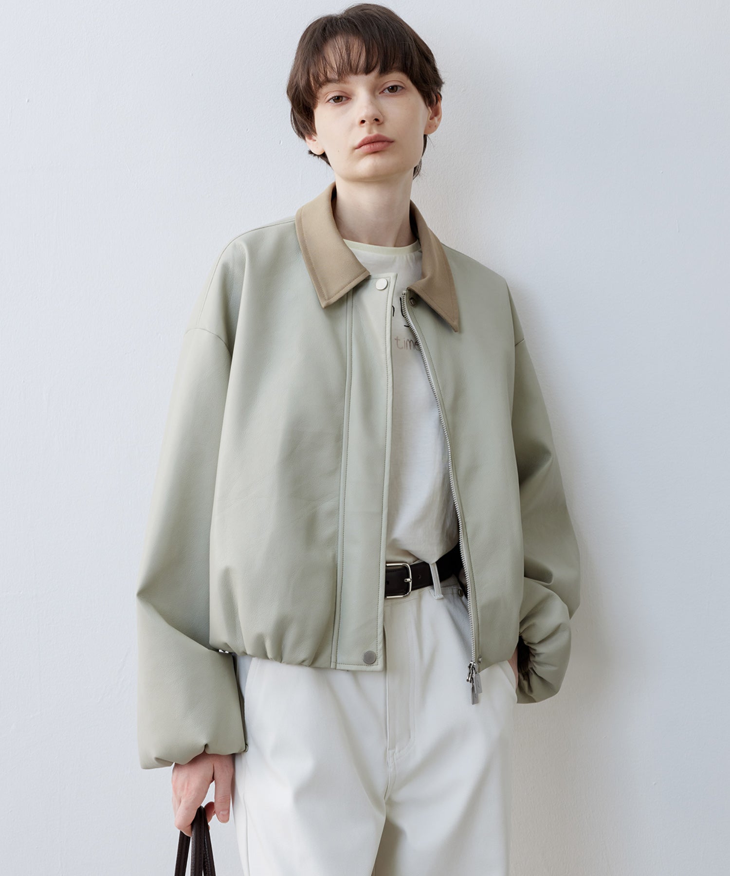 Vegan Leather Balloon Sleeve Blouson