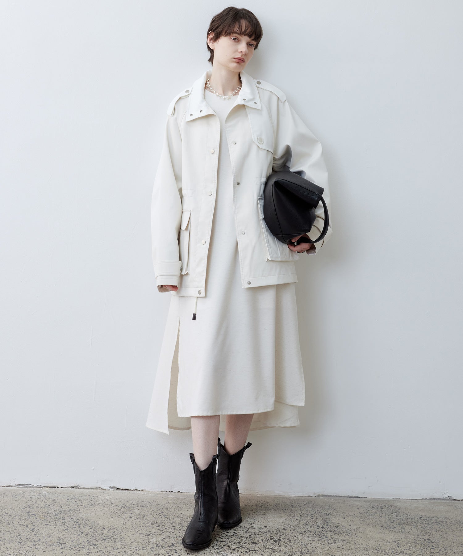 Minimalist White Stand Collar Military Jacket