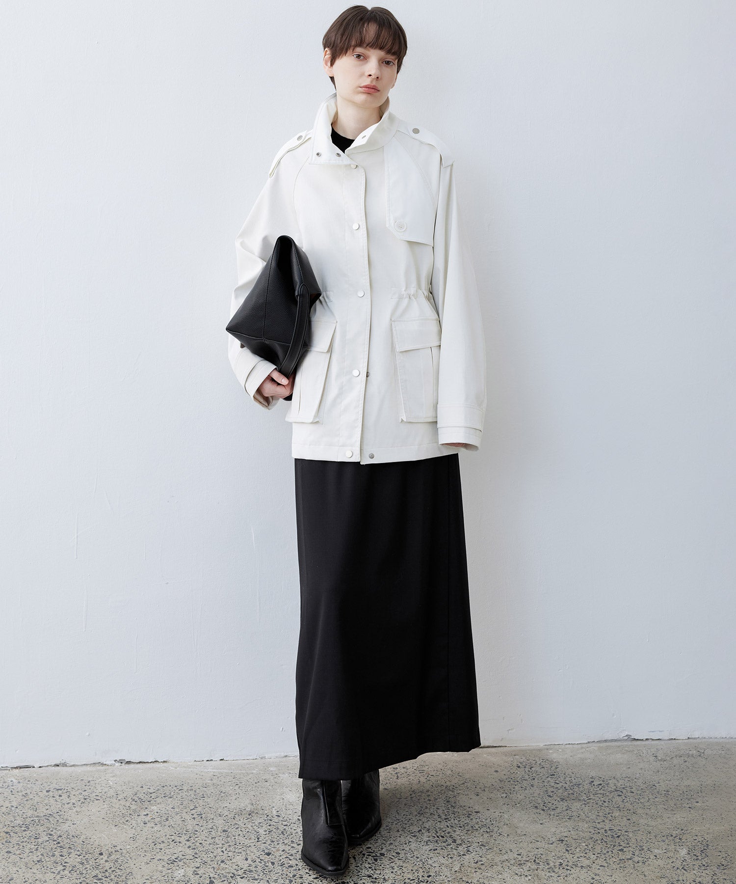 Minimalist White Stand Collar Military Jacket