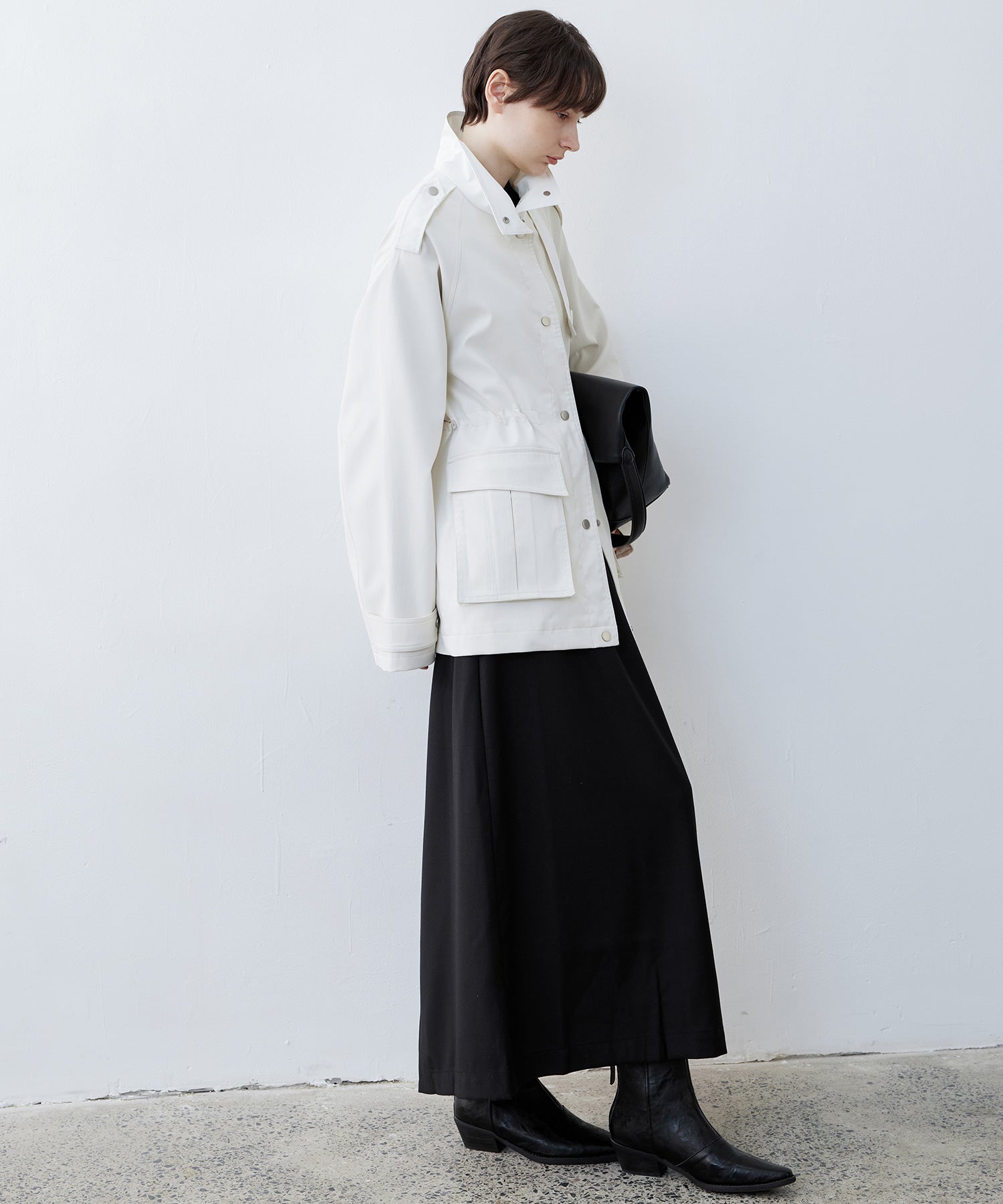 Minimalist White Stand Collar Military Jacket