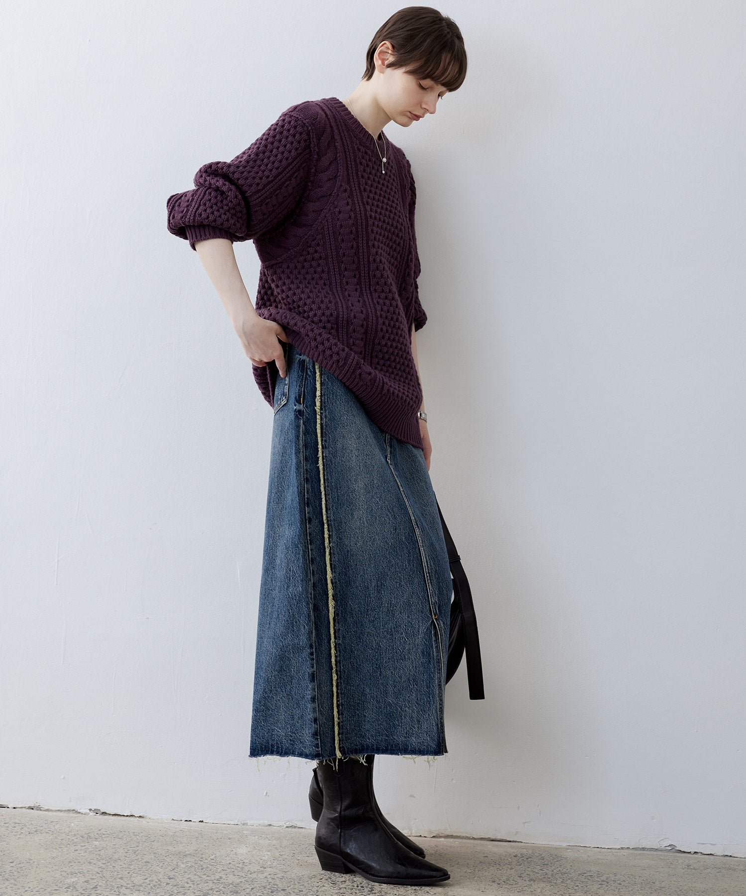 Textured Wool Blend Aran Sweater