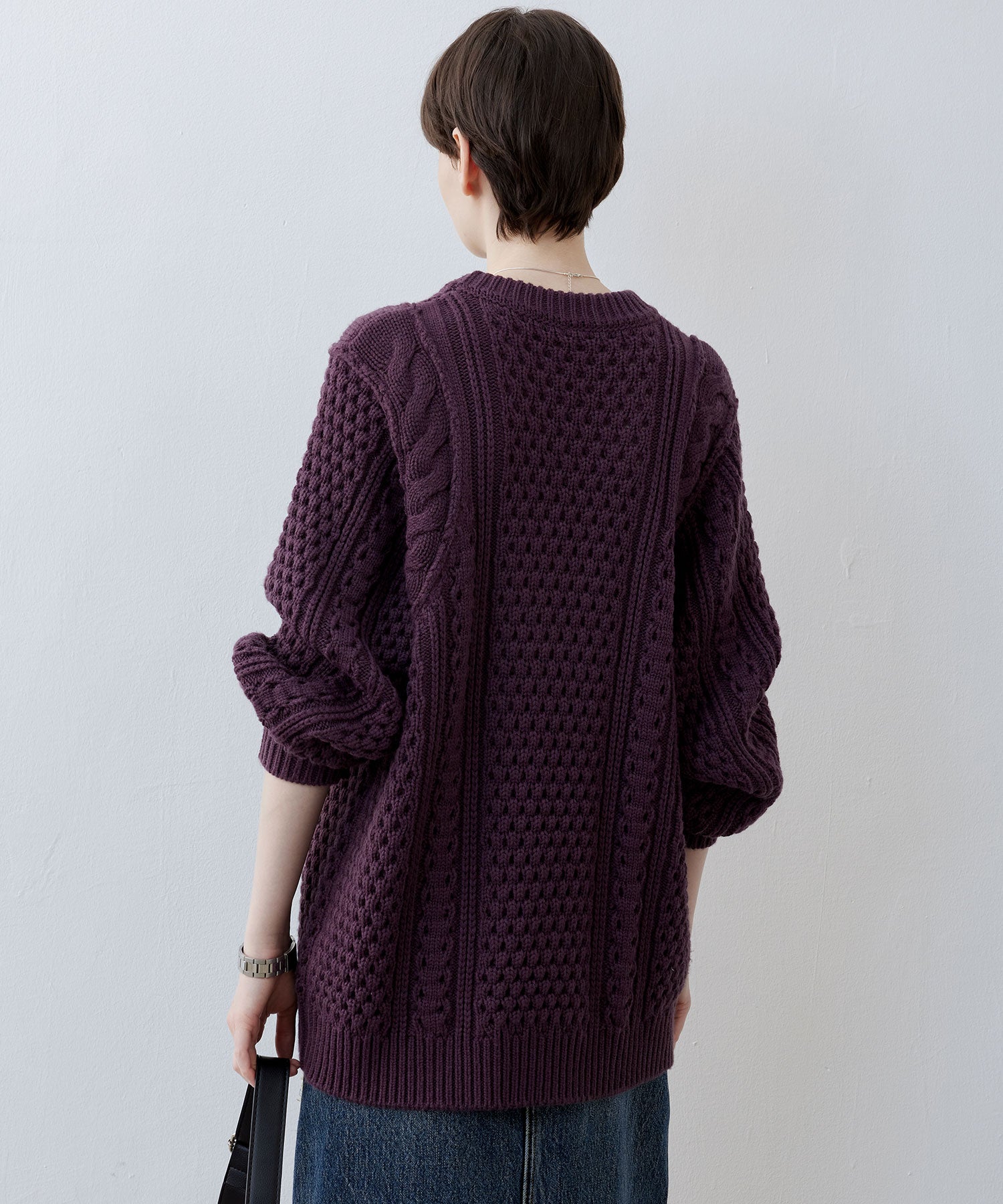 Textured Wool Blend Aran Sweater