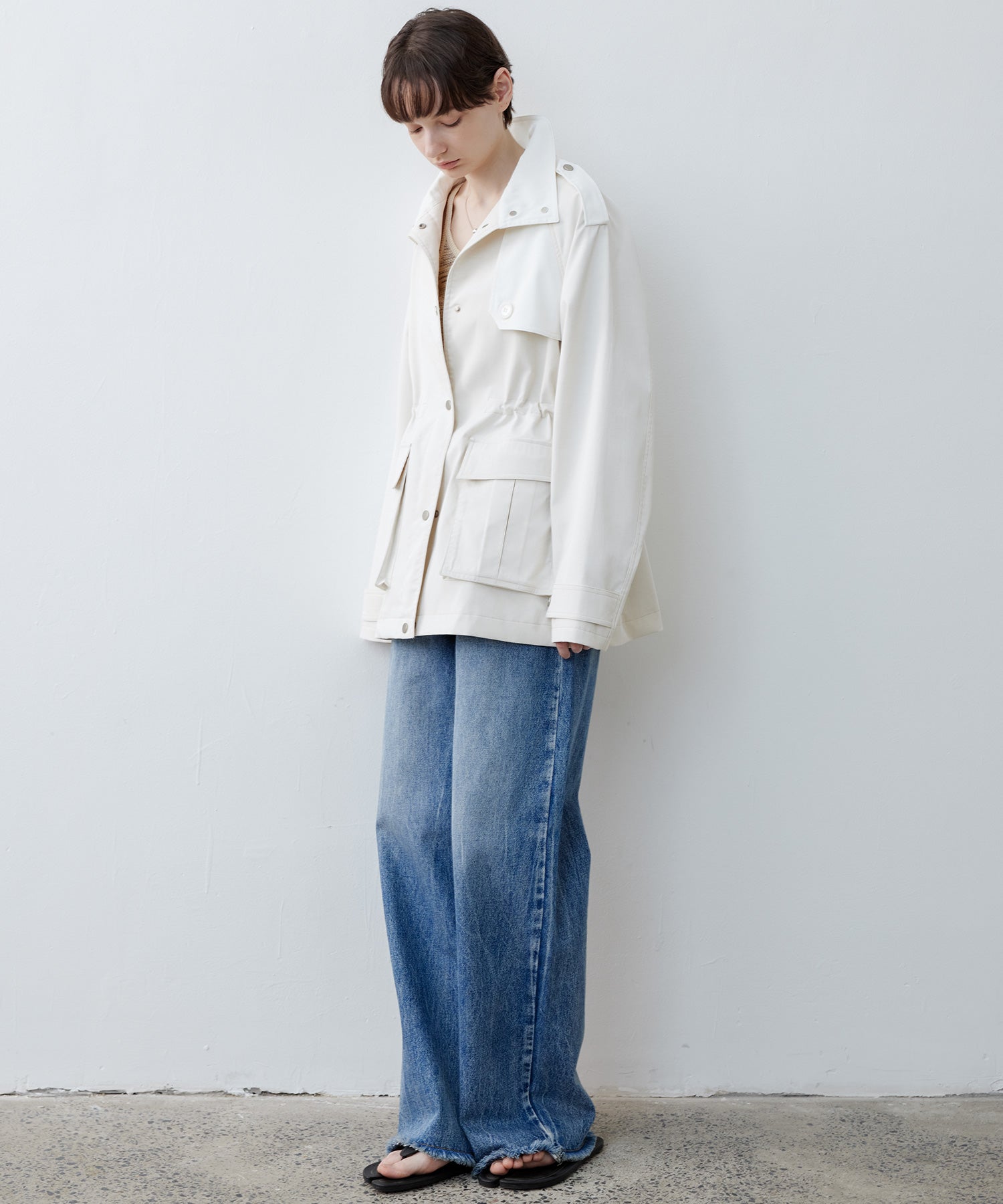Minimalist White Stand Collar Military Jacket