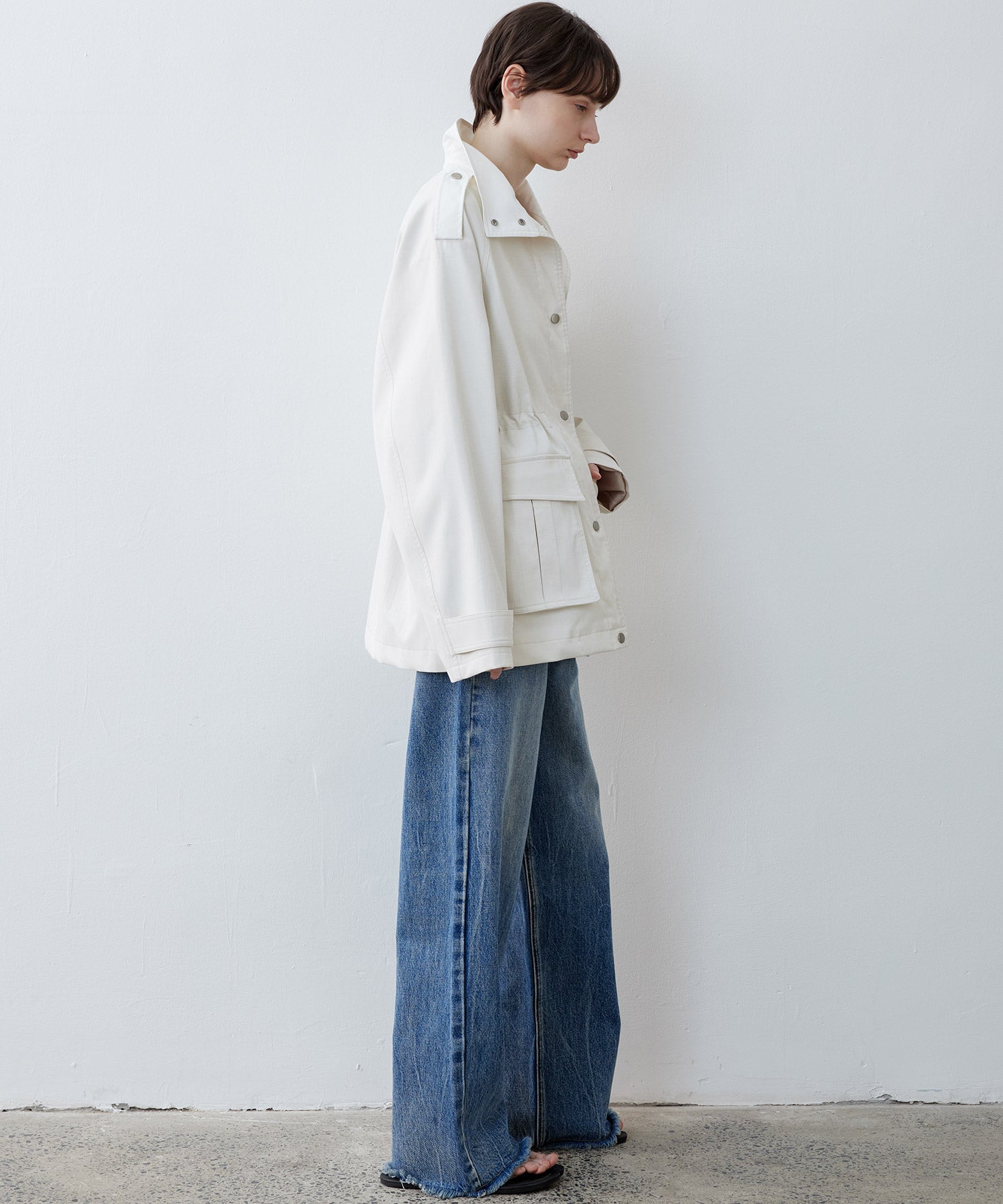 Minimalist White Stand Collar Military Jacket