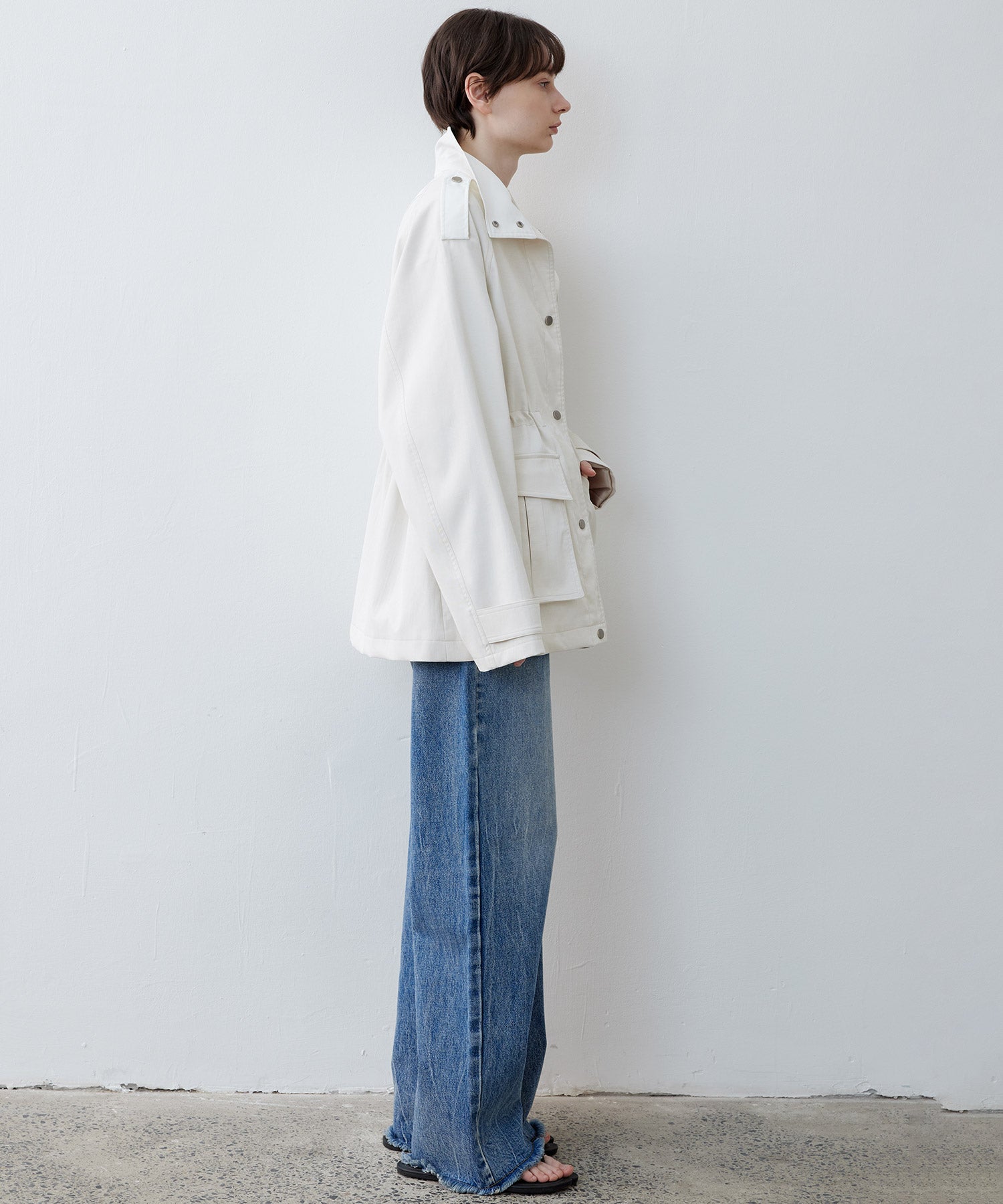Minimalist White Stand Collar Military Jacket