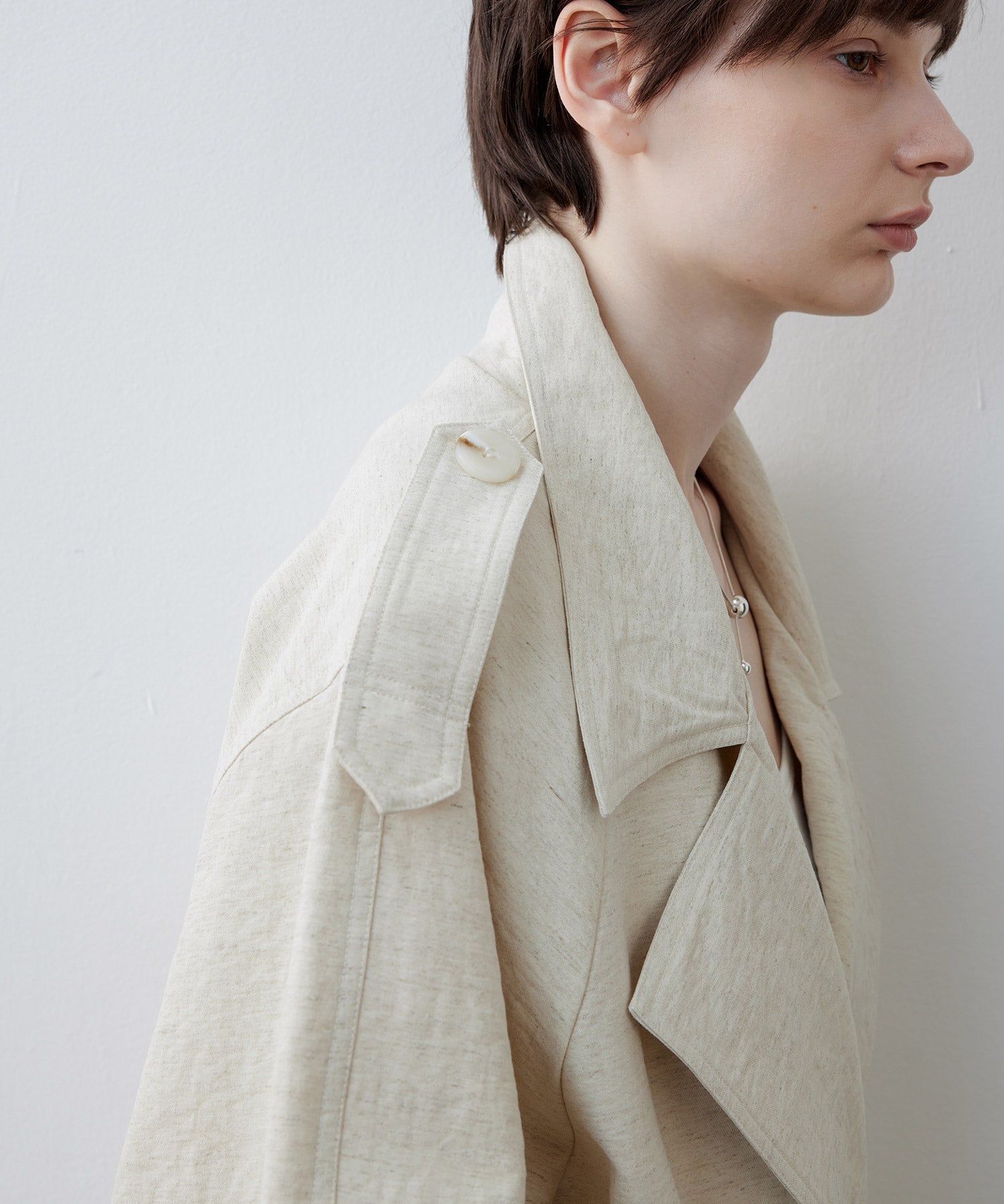 Linen Blend Double-Breasted Long Trench Coat with Epaulettes and Belt