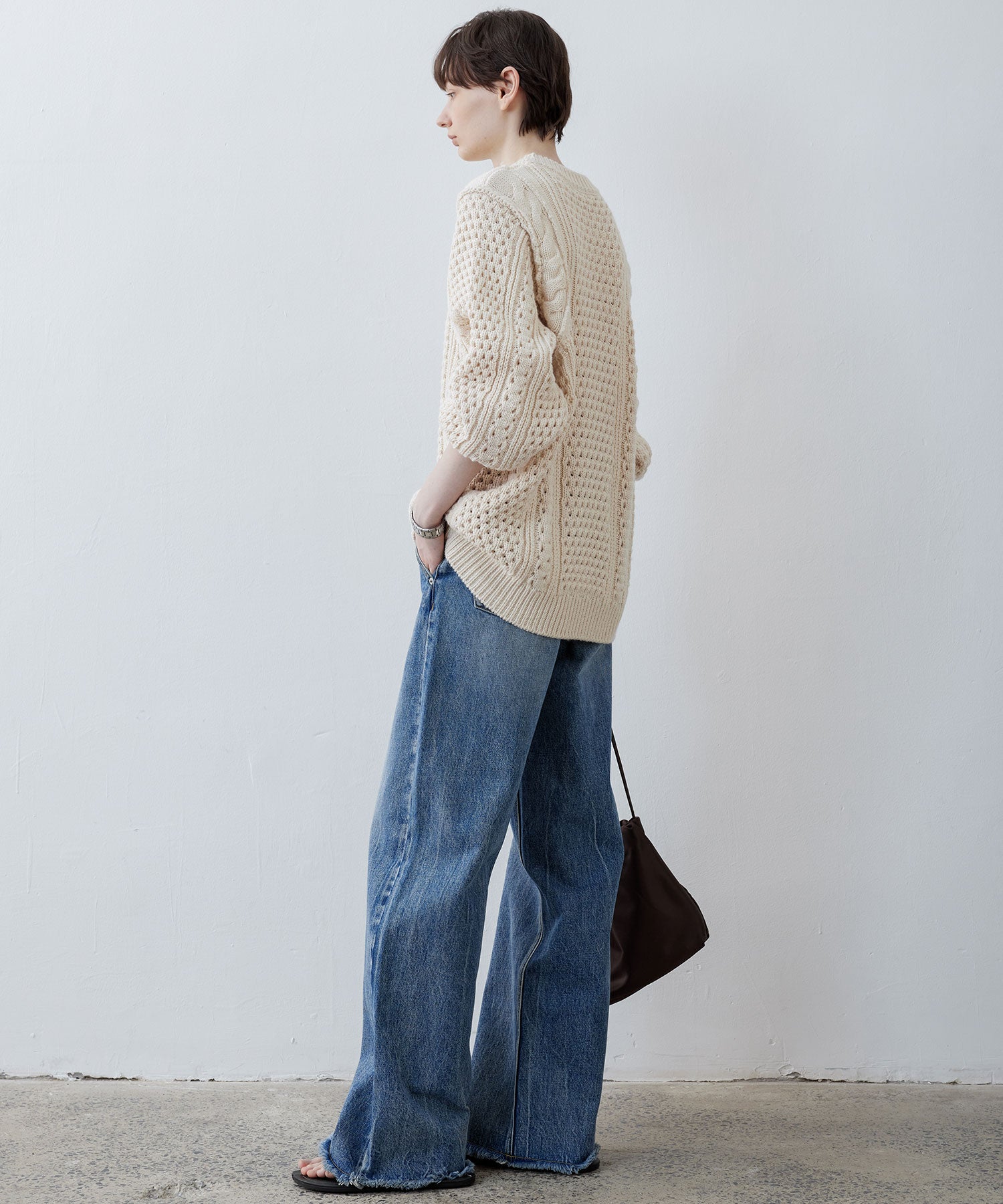 Textured Wool Blend Aran Sweater