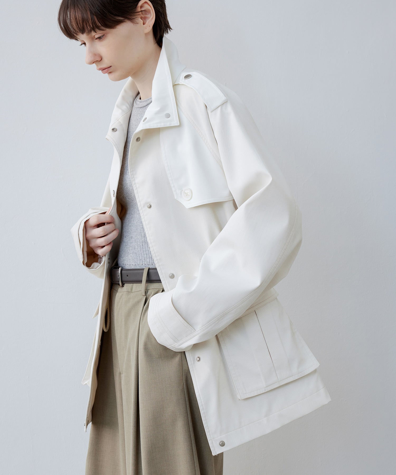 Minimalist White Stand Collar Military Jacket