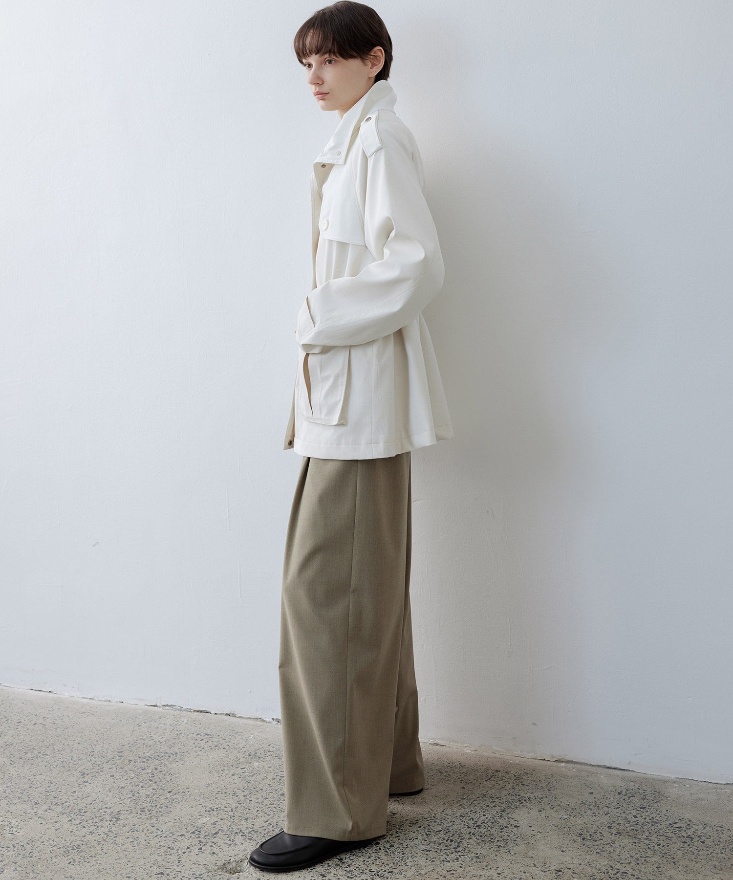 Minimalist White Stand Collar Military Jacket