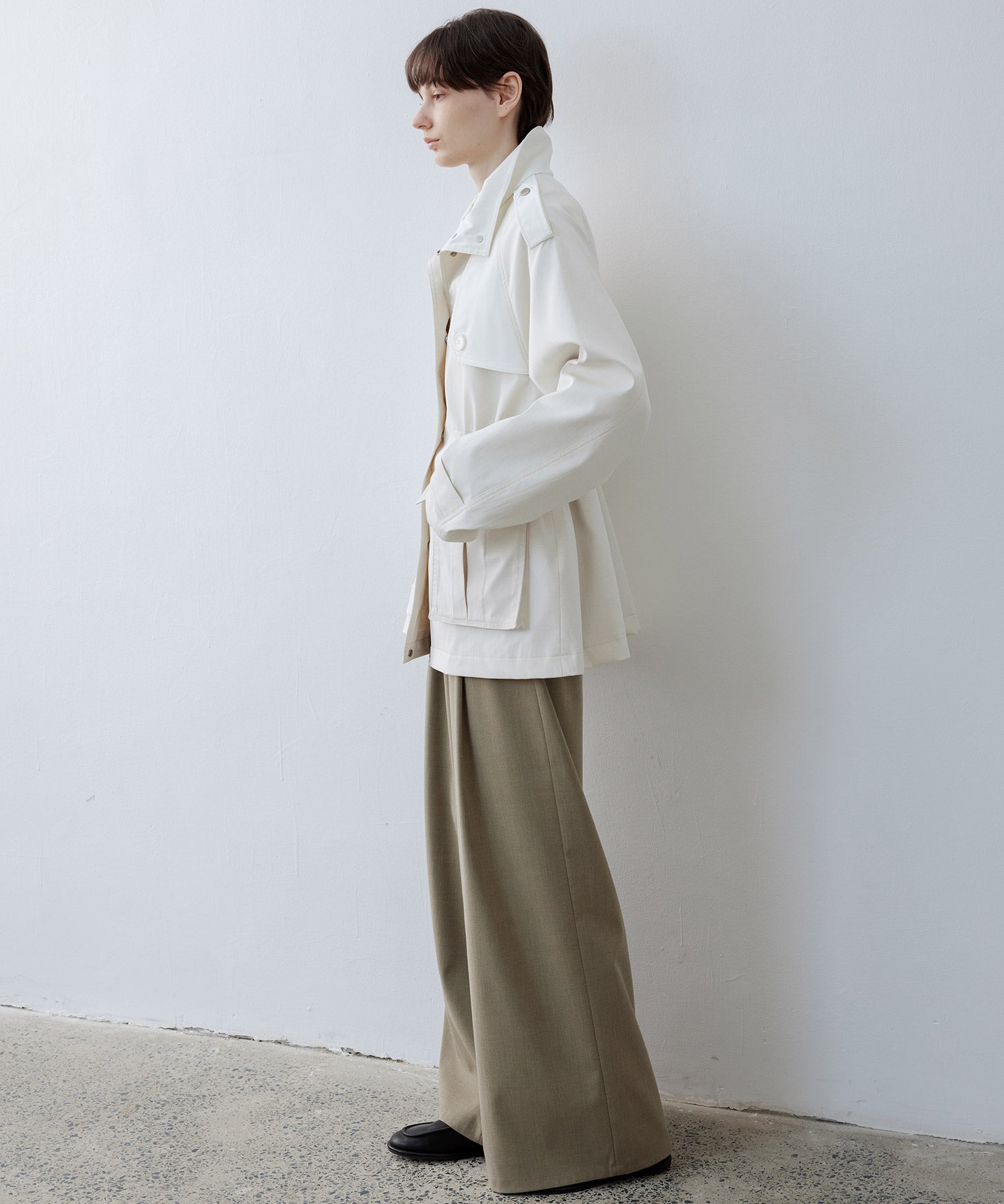 Minimalist White Stand Collar Military Jacket