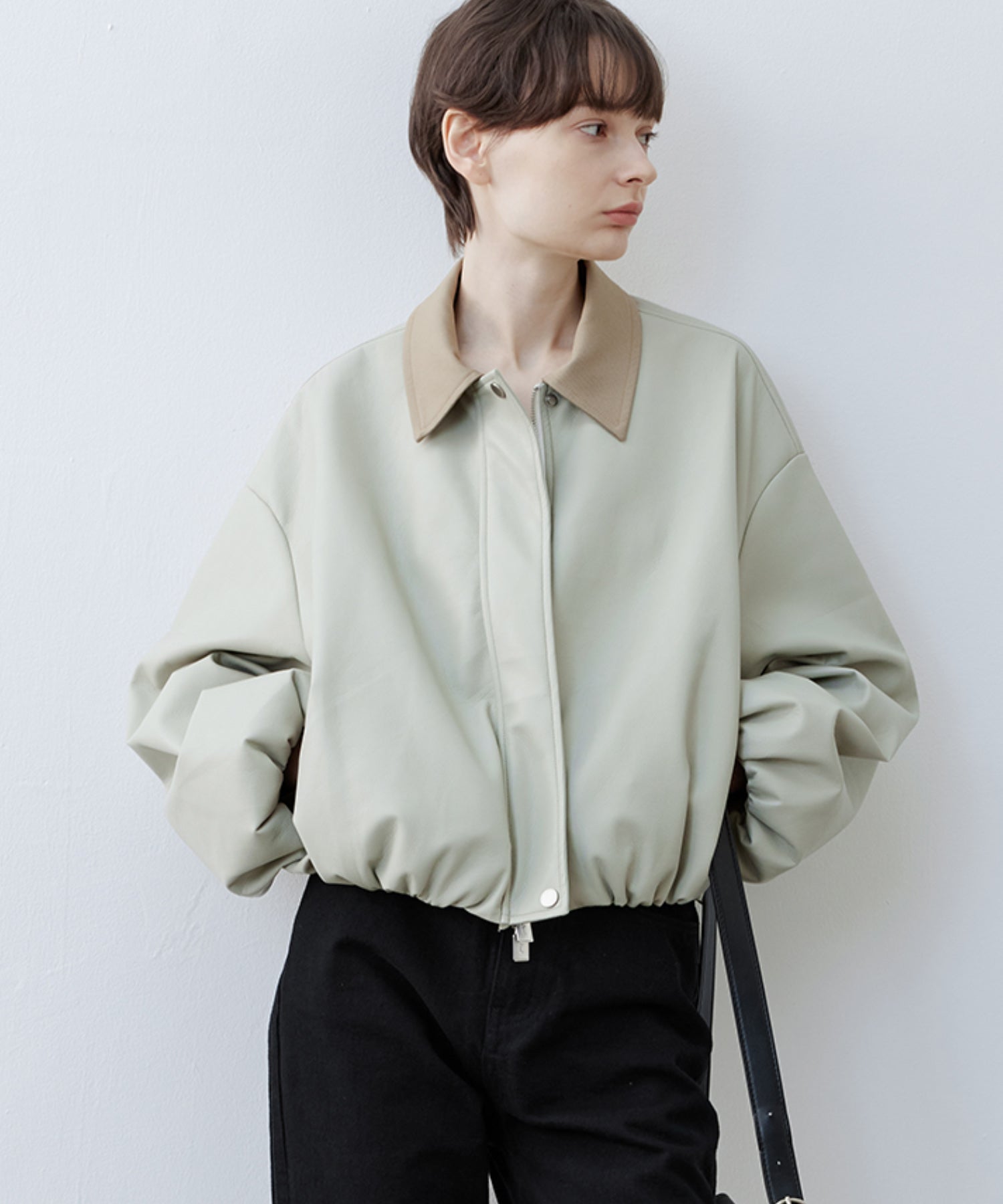 Vegan Leather Balloon Sleeve Blouson