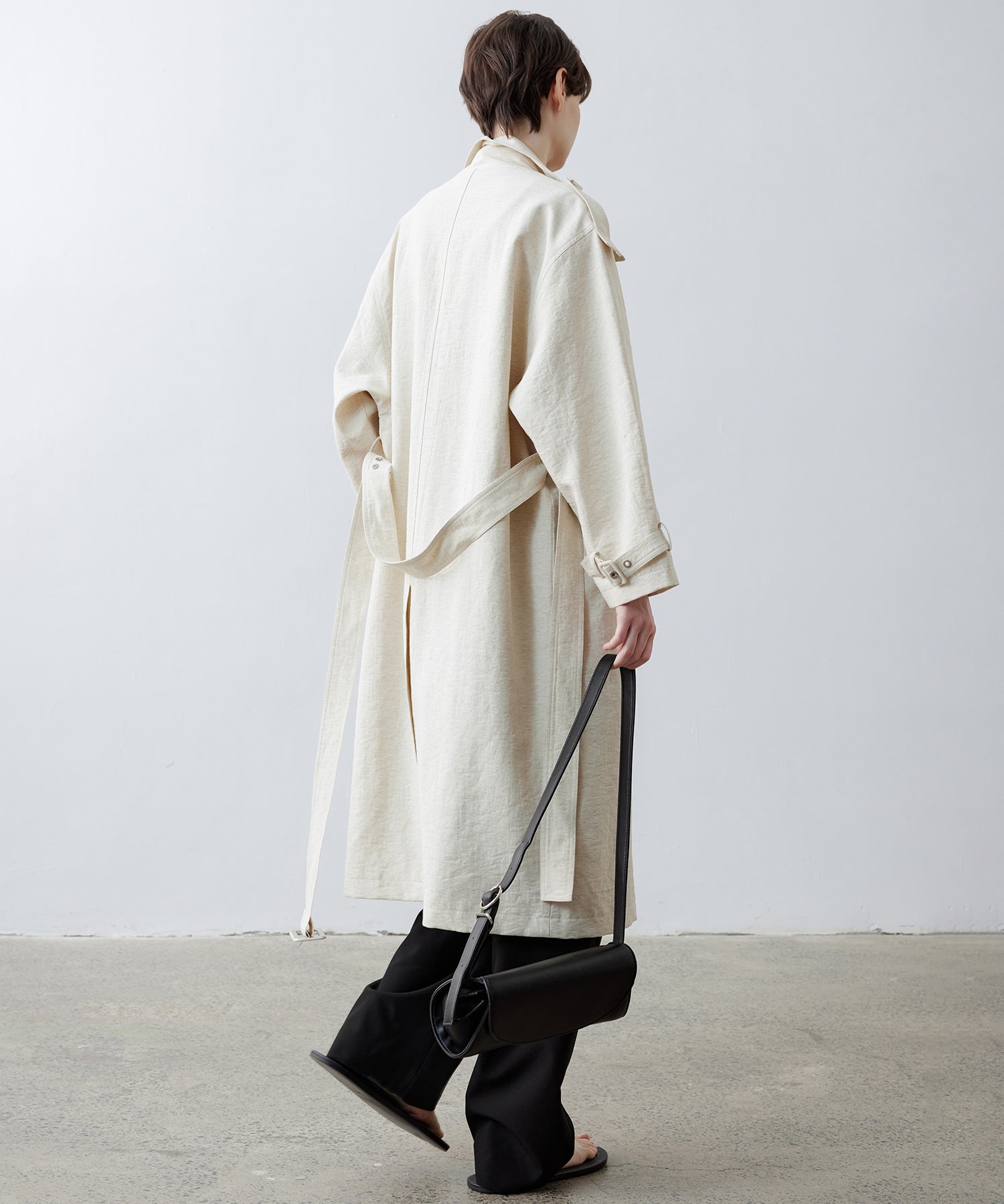 Linen Blend Double-Breasted Long Trench Coat with Epaulettes and Belt
