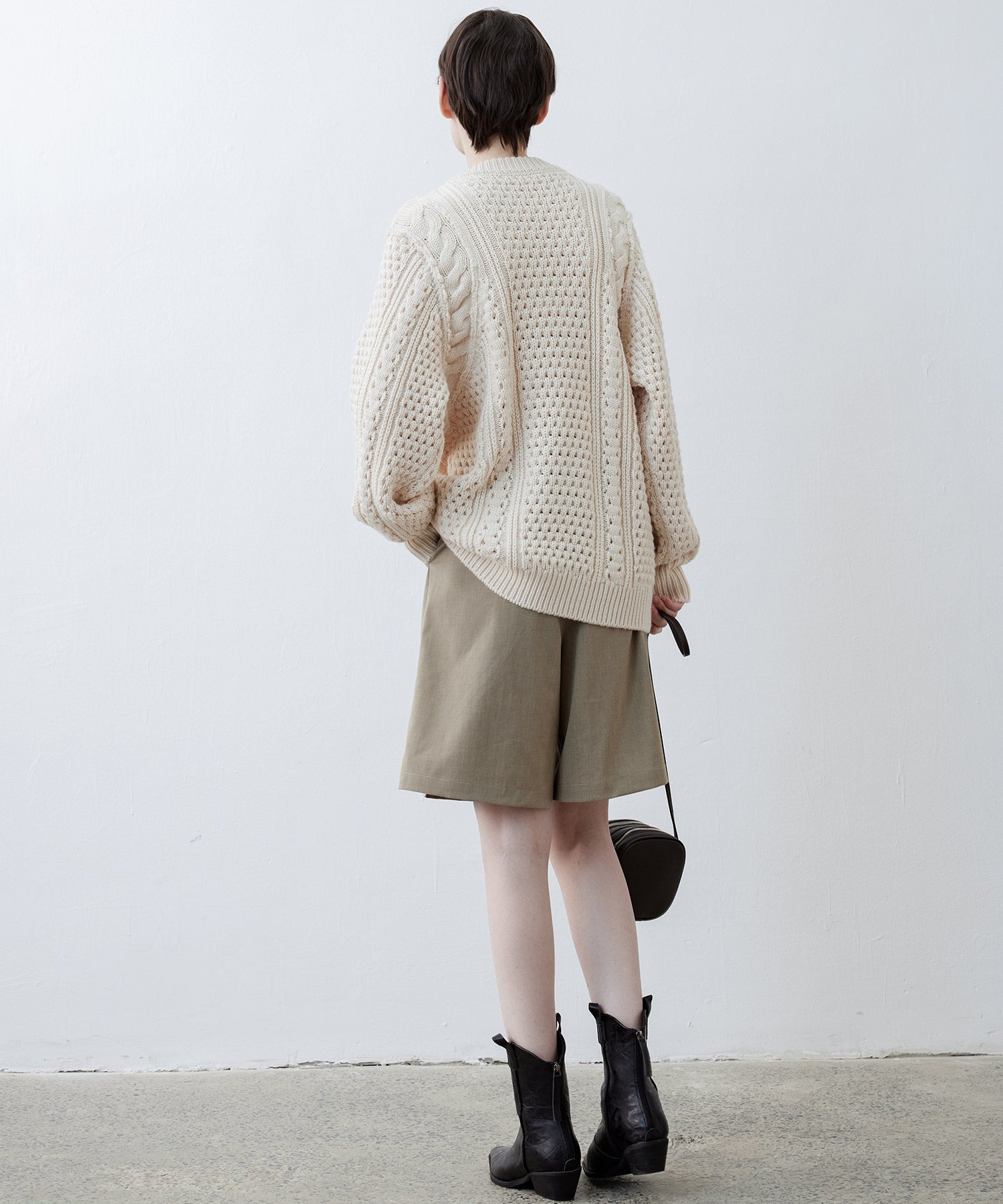 Textured Wool Blend Aran Sweater