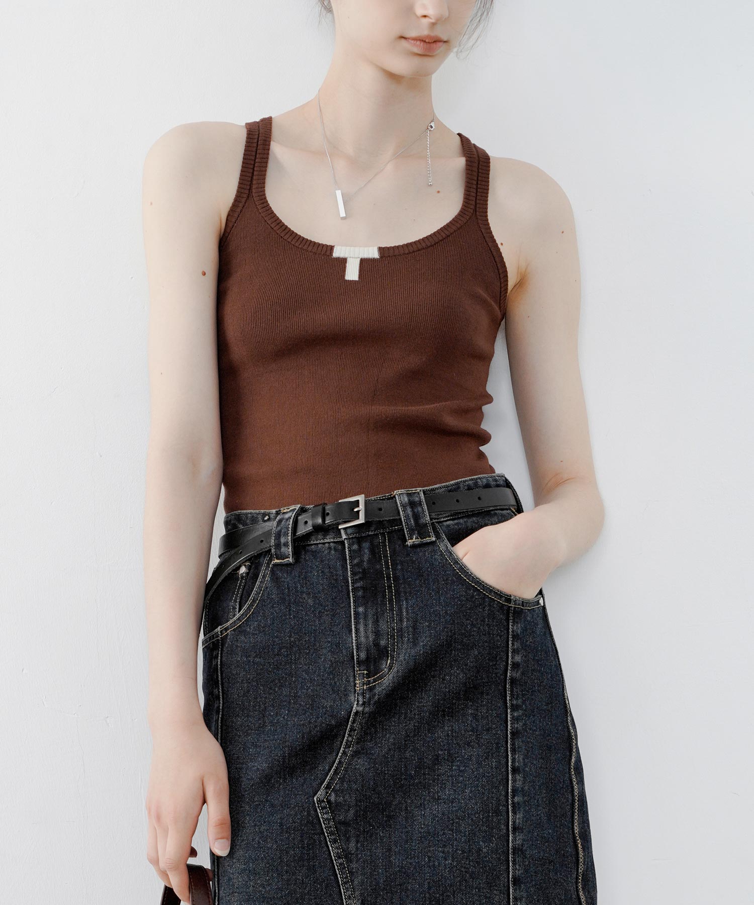 Minimalist “T” Logo Knit Cami Top