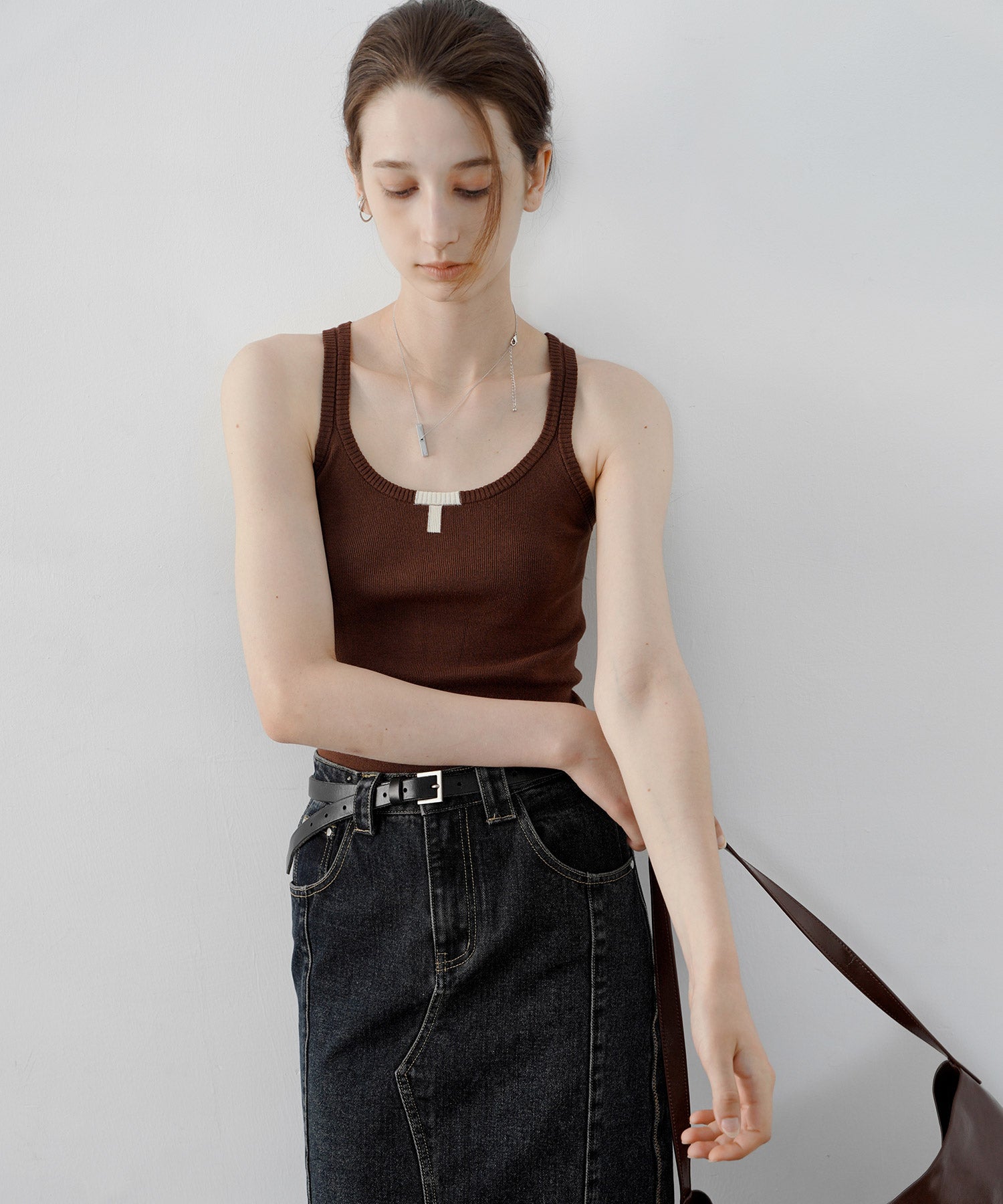 Minimalist “T” Logo Knit Cami Top