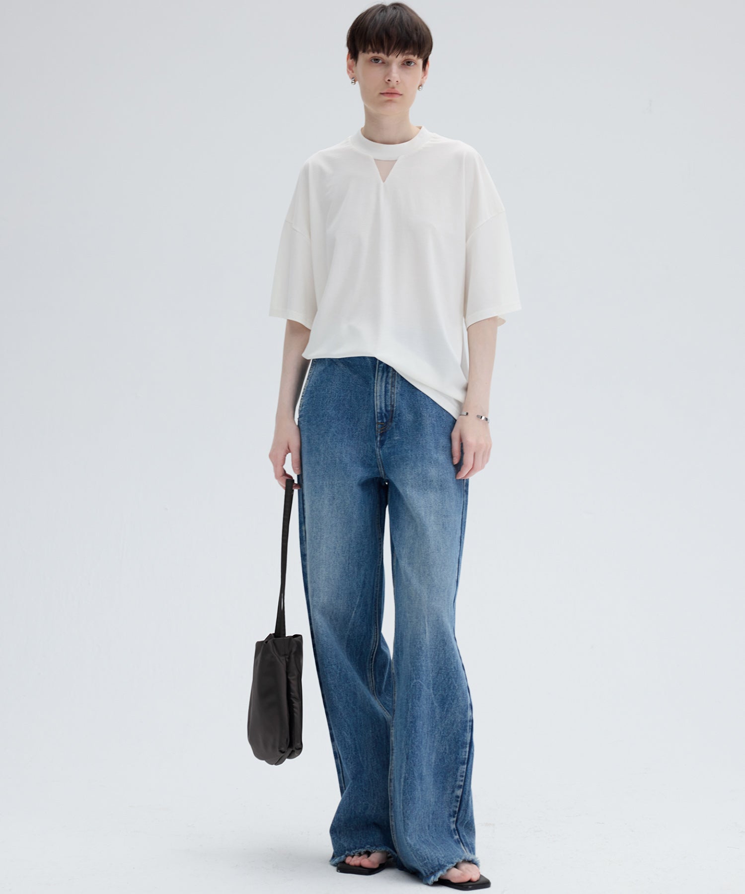 Oversize Contrast Sheer Docking T-Shirt/Tops