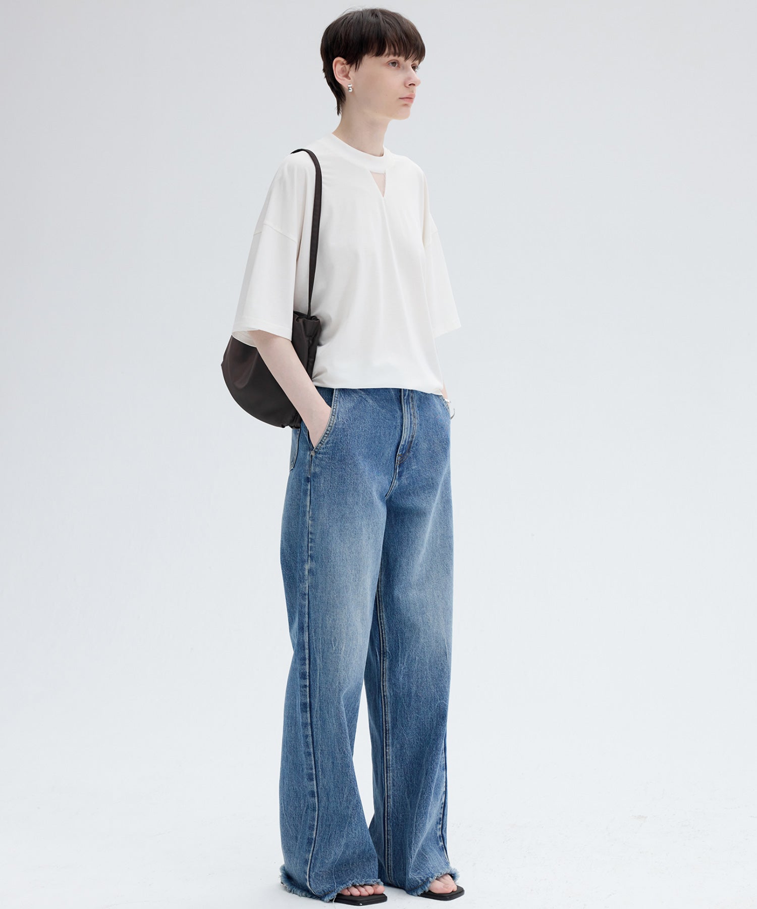 Oversize Contrast Sheer Docking T-Shirt/Tops