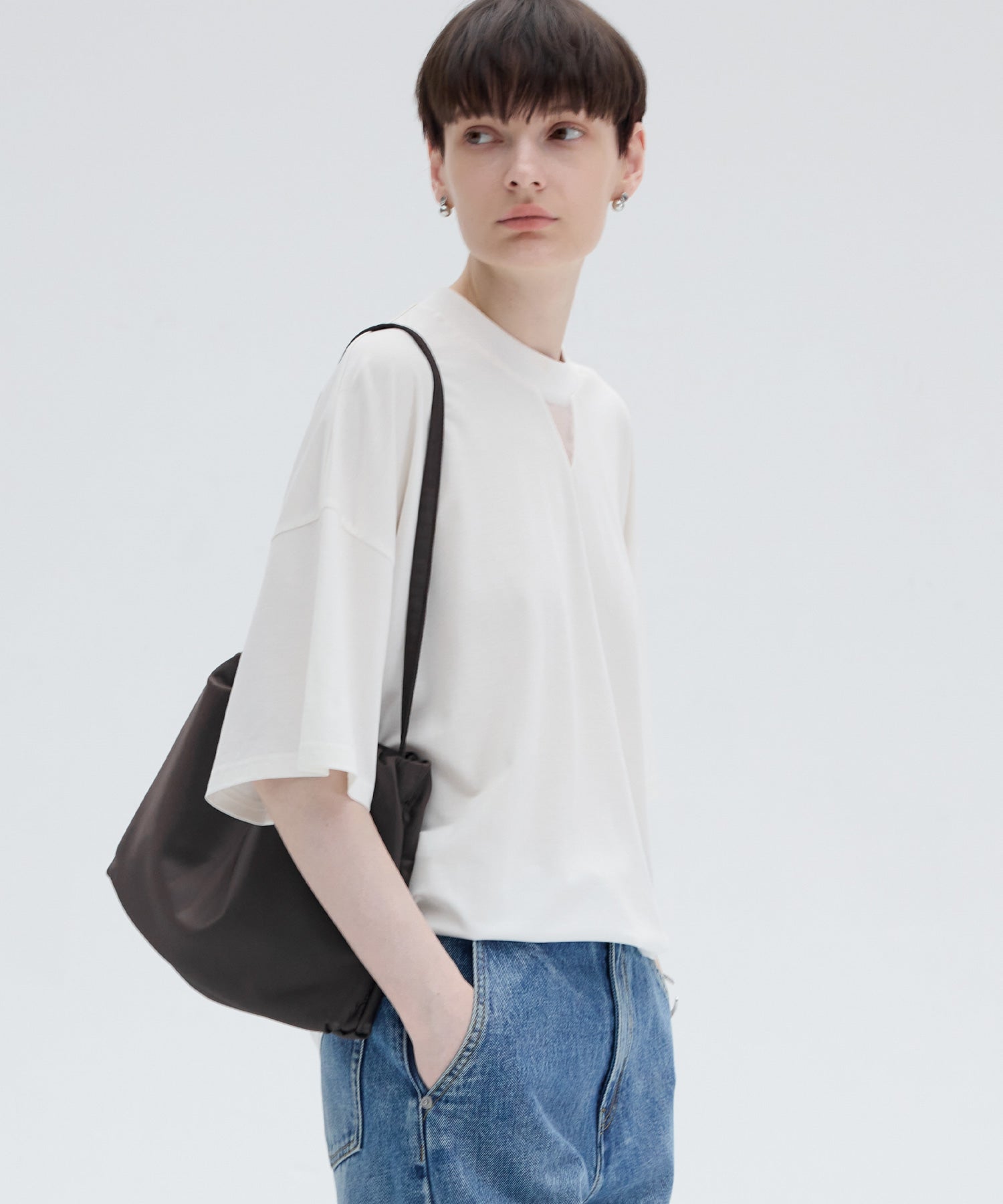 Oversize Contrast Sheer Docking T-Shirt/Tops