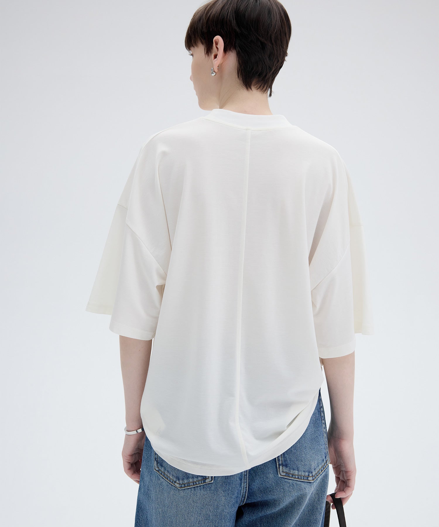 Oversize Contrast Sheer Docking T-Shirt/Tops