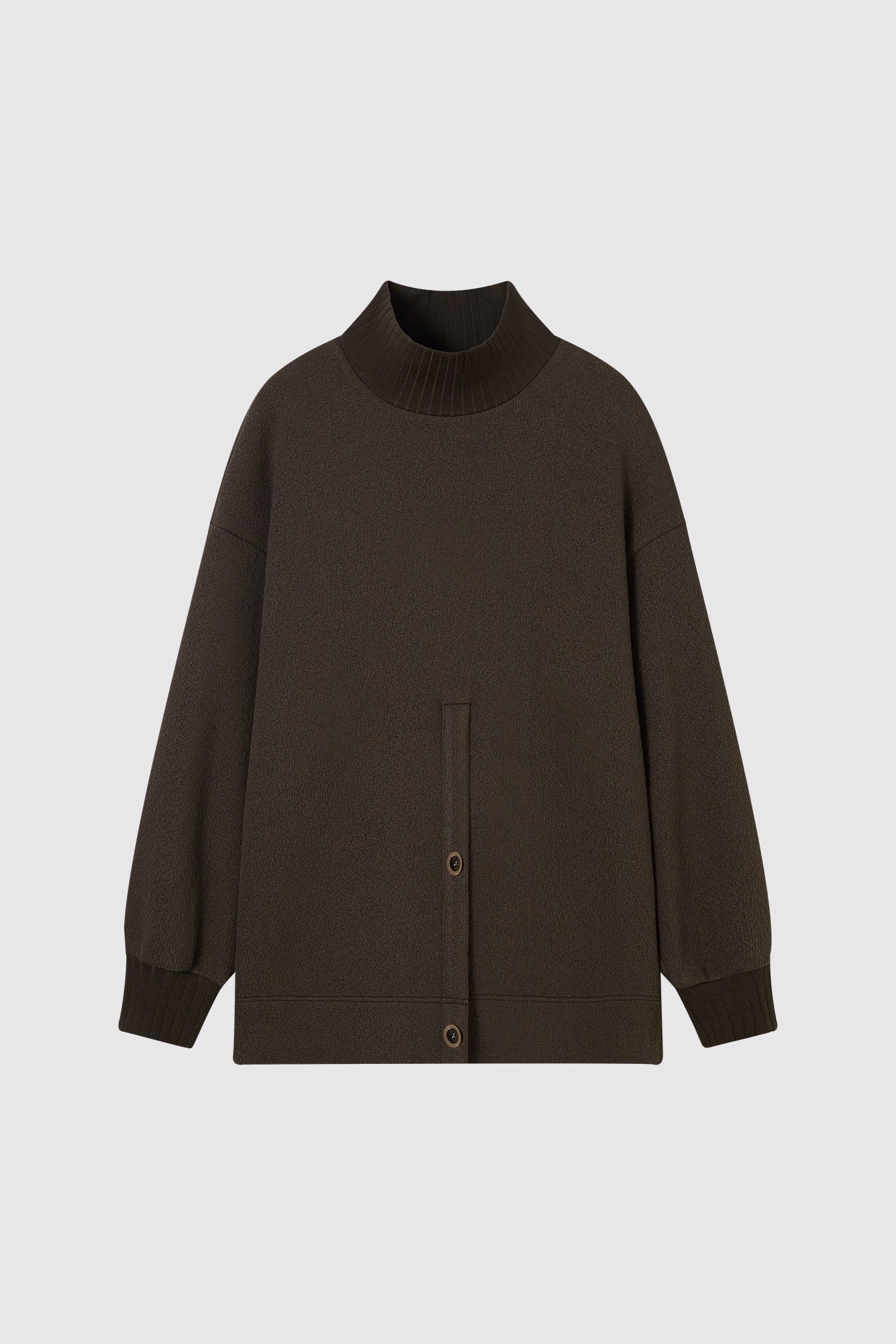 Front Slit High-Neck Jacquard Cut Top