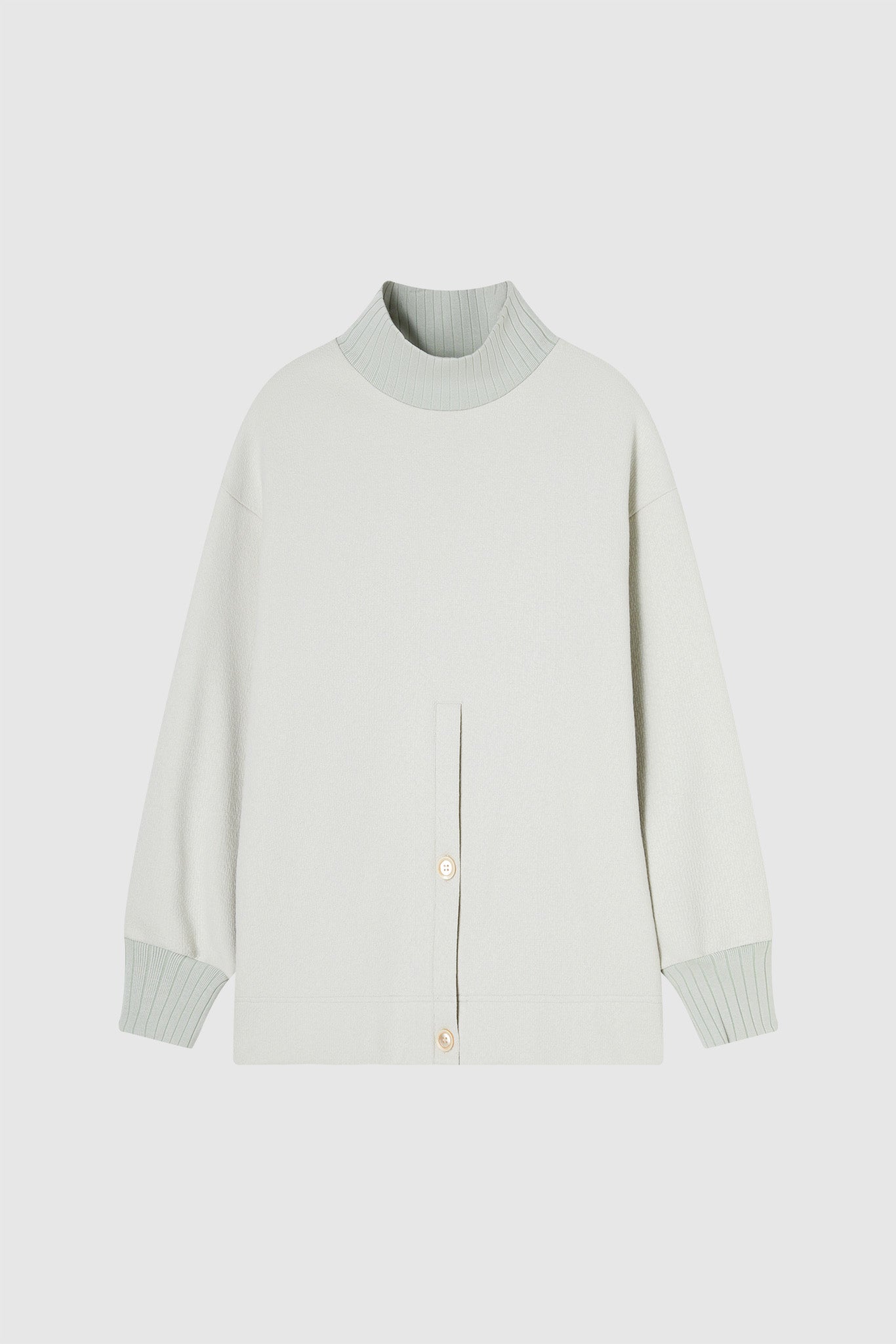 Front Slit High-Neck Jacquard Cut Top