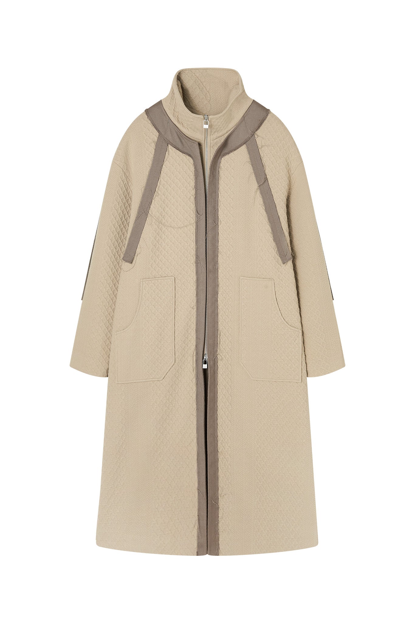 Cut-off line cable jacquard high neck long coat