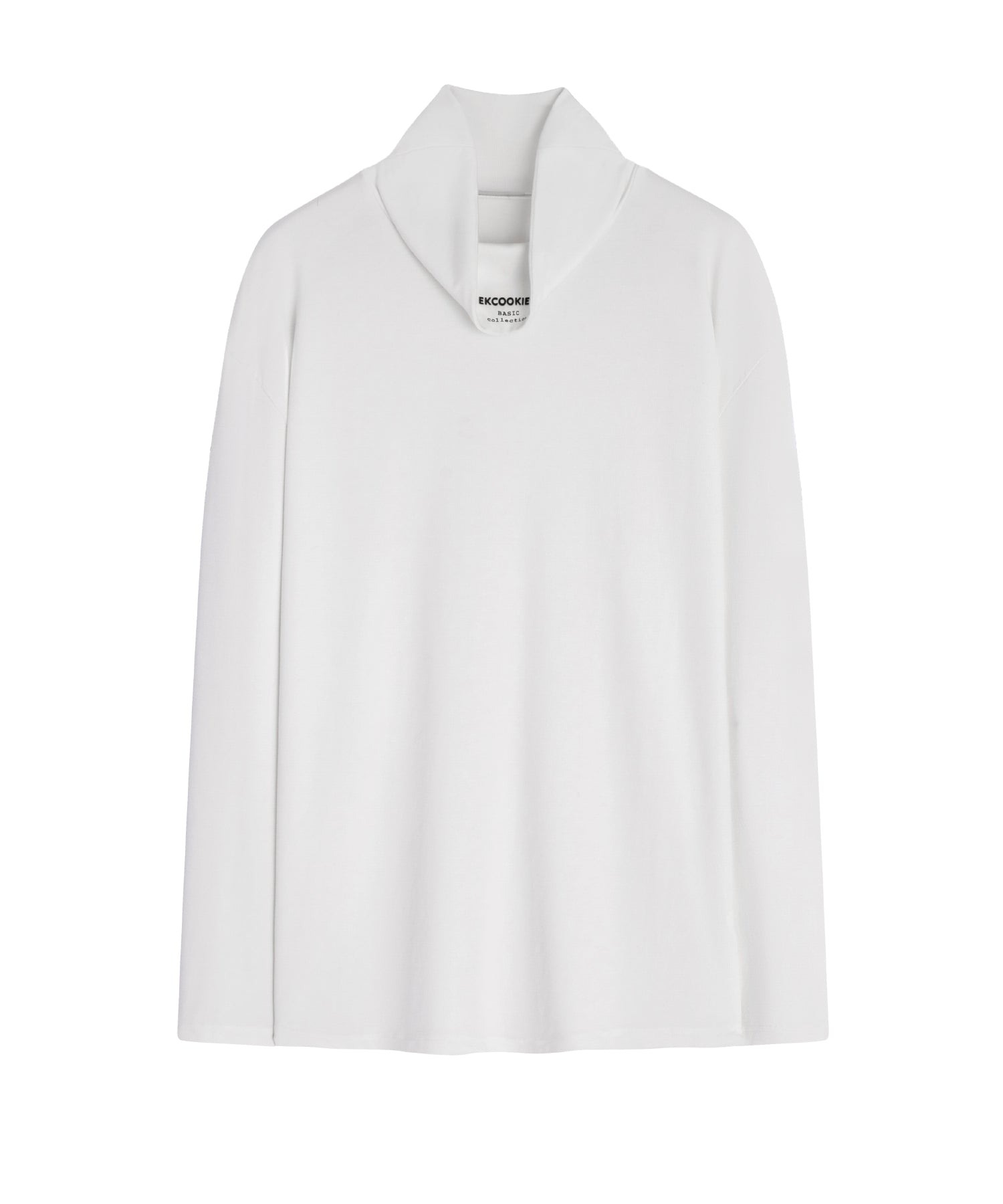 High neck long T-shirt cut-and-sew tops with logo