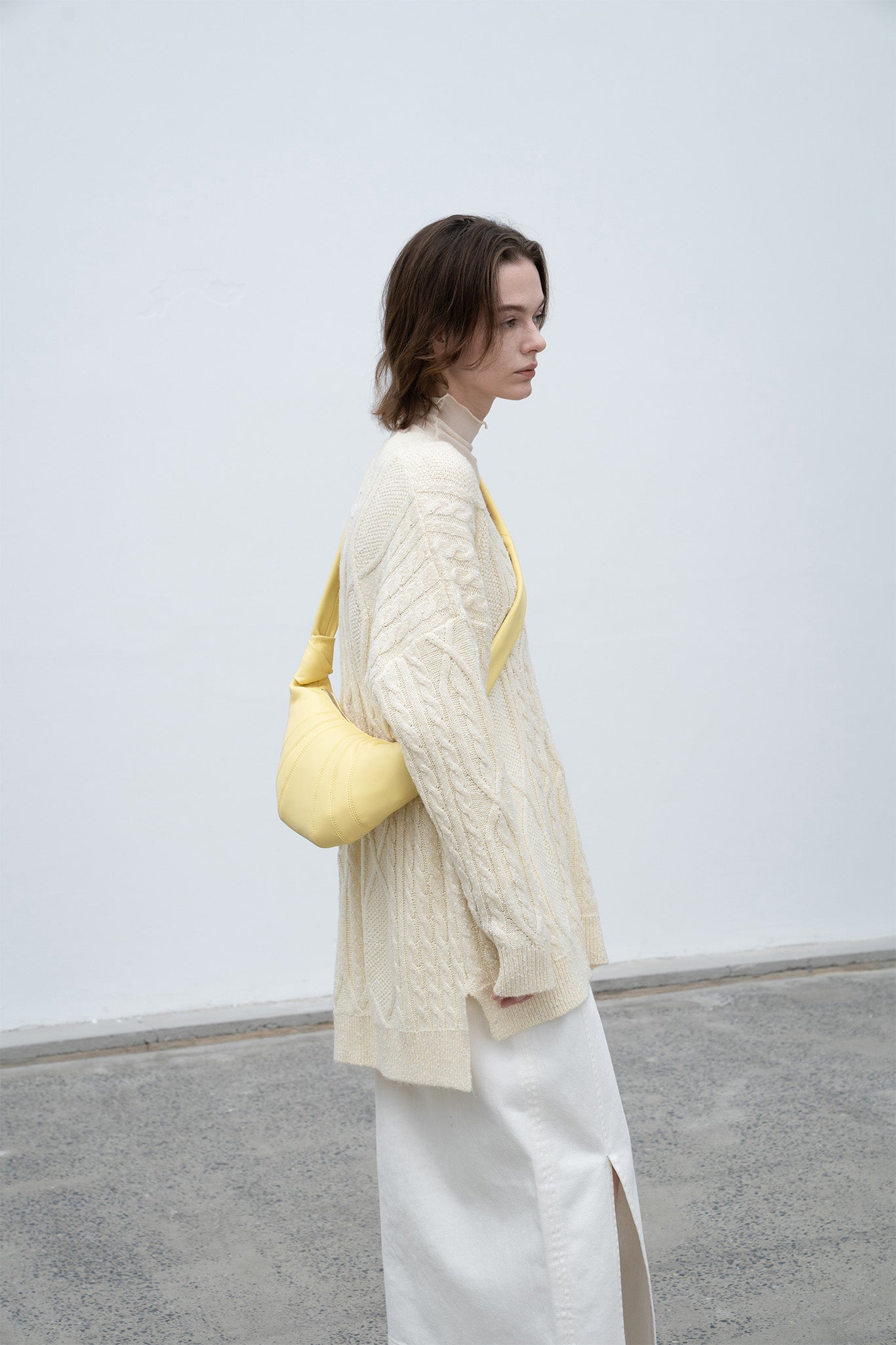 Cable-knit jacquard oversized V-neck knit top