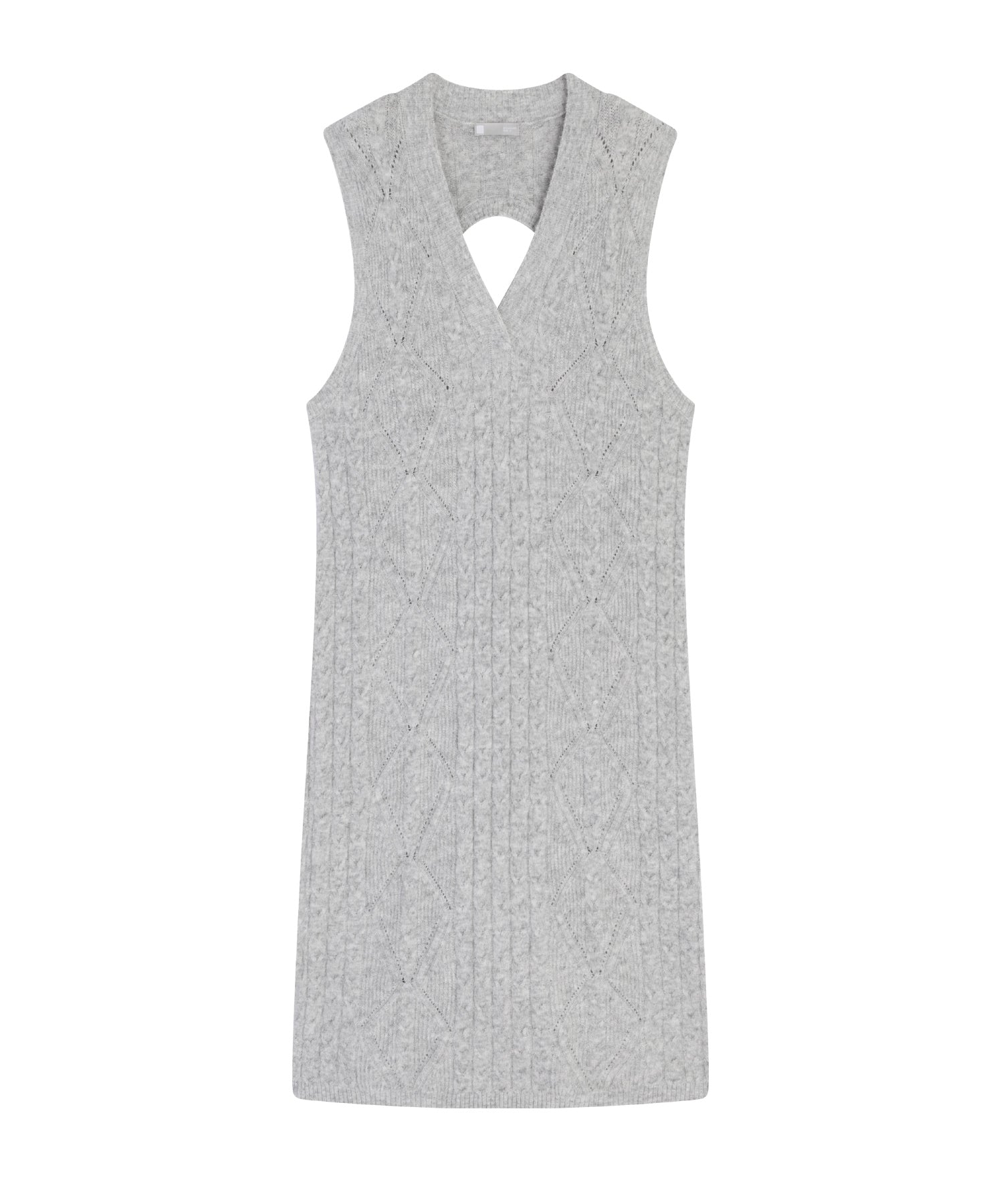 Back open cable knit long knit vest dress