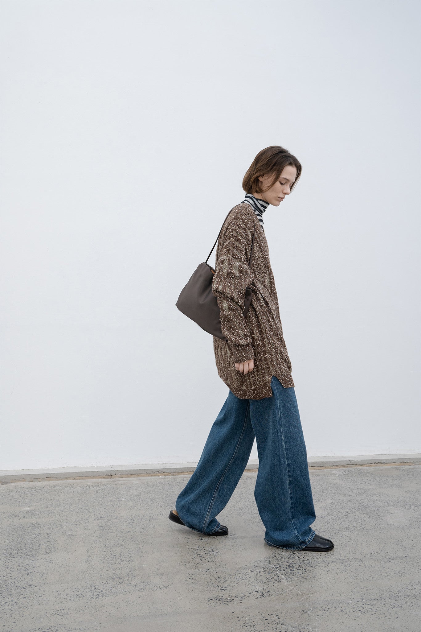 Cable-knit jacquard oversized V-neck knit top