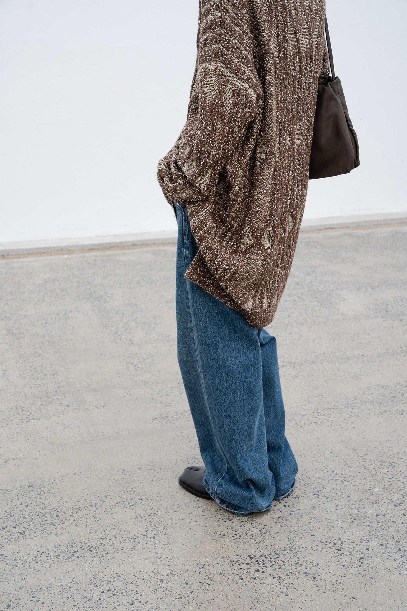 Cable-knit jacquard oversized V-neck knit top