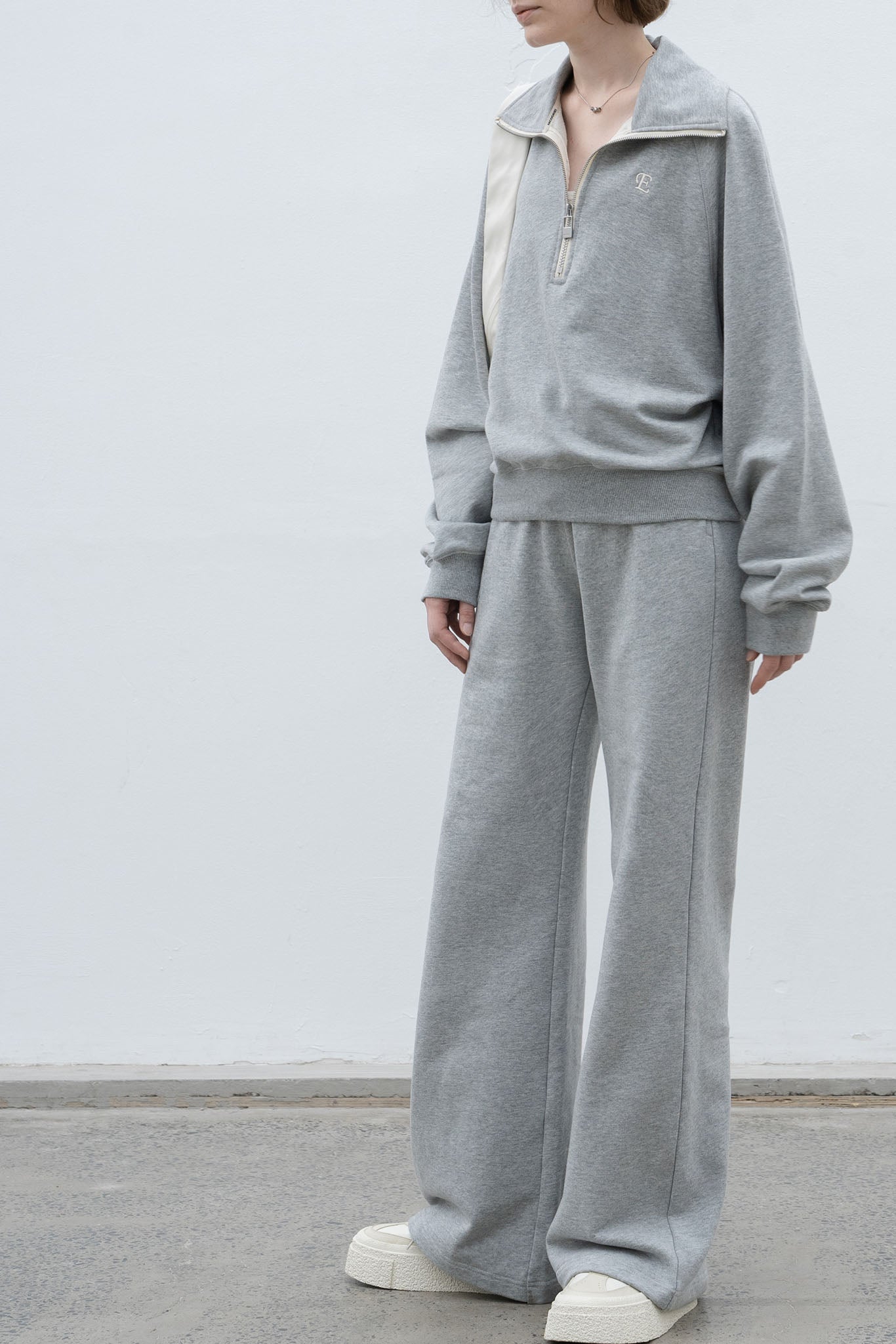 Cotton jersey wide straight pants