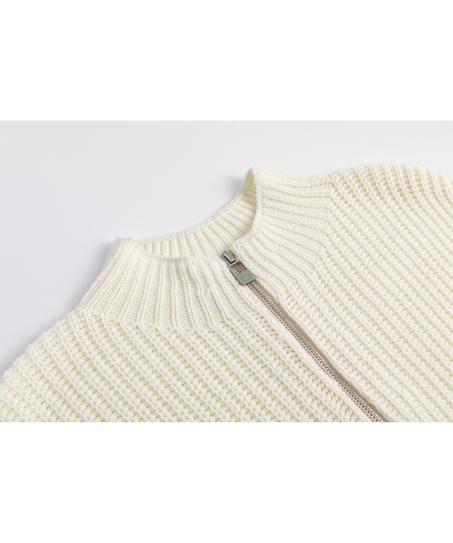 Stand collar high neck half zip up side open knit vest