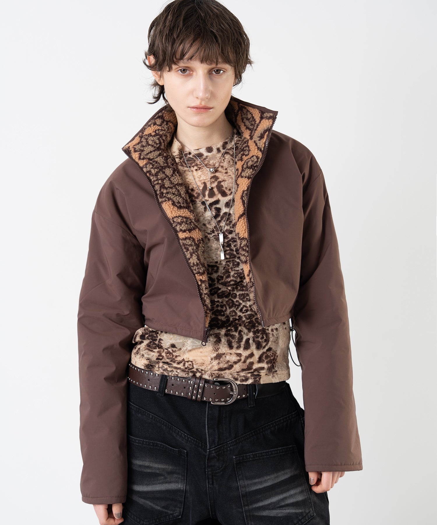 Stand-collar reversible boa jacket