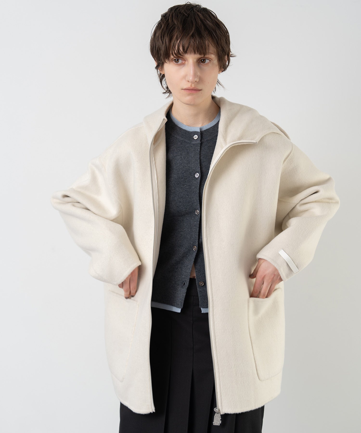 Zip-Up Wool Blend Short Coat