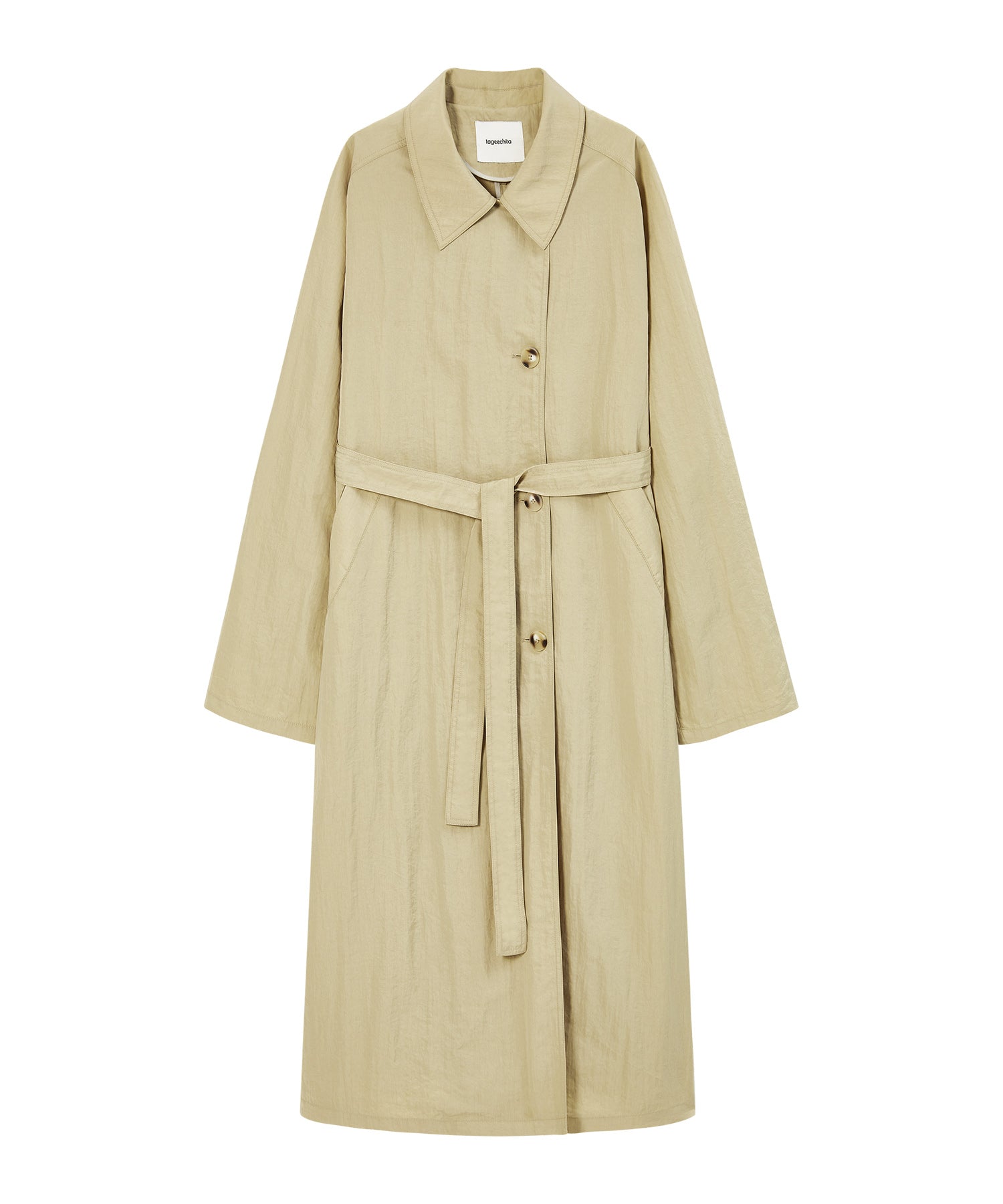 Lightweight Crinkled Fabric Longline Coat with Detachable Belt