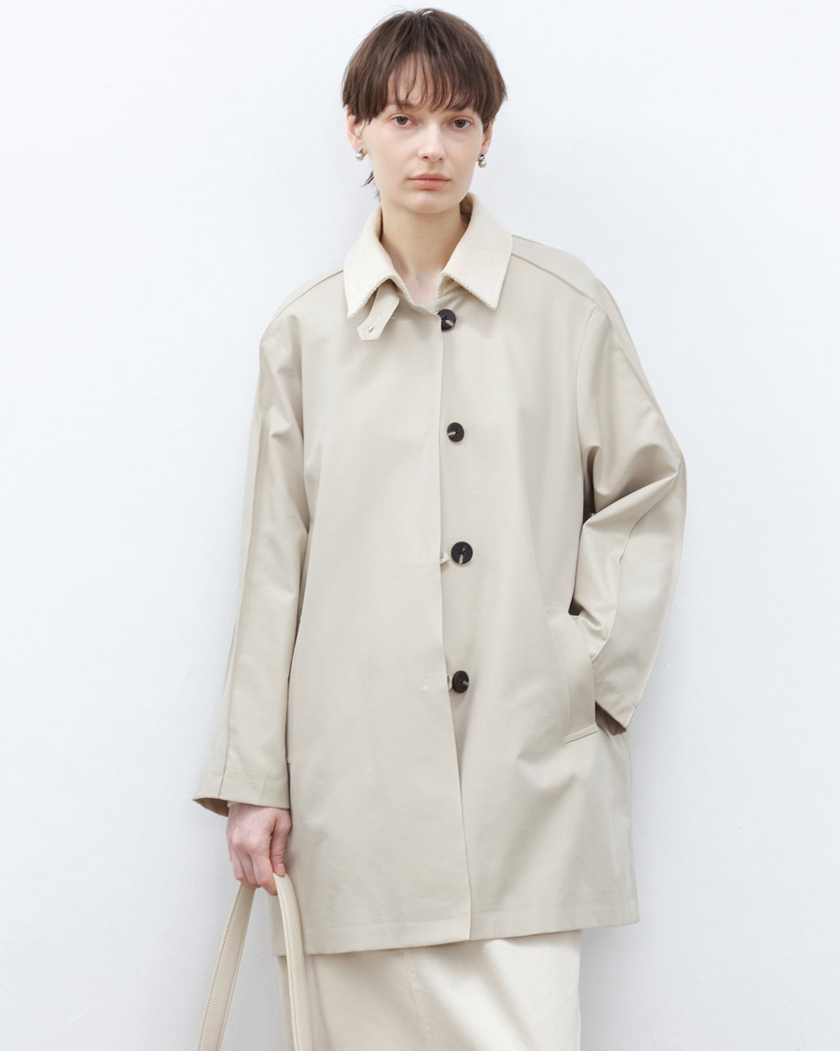 Corduroy Collar Mid-Length Coat