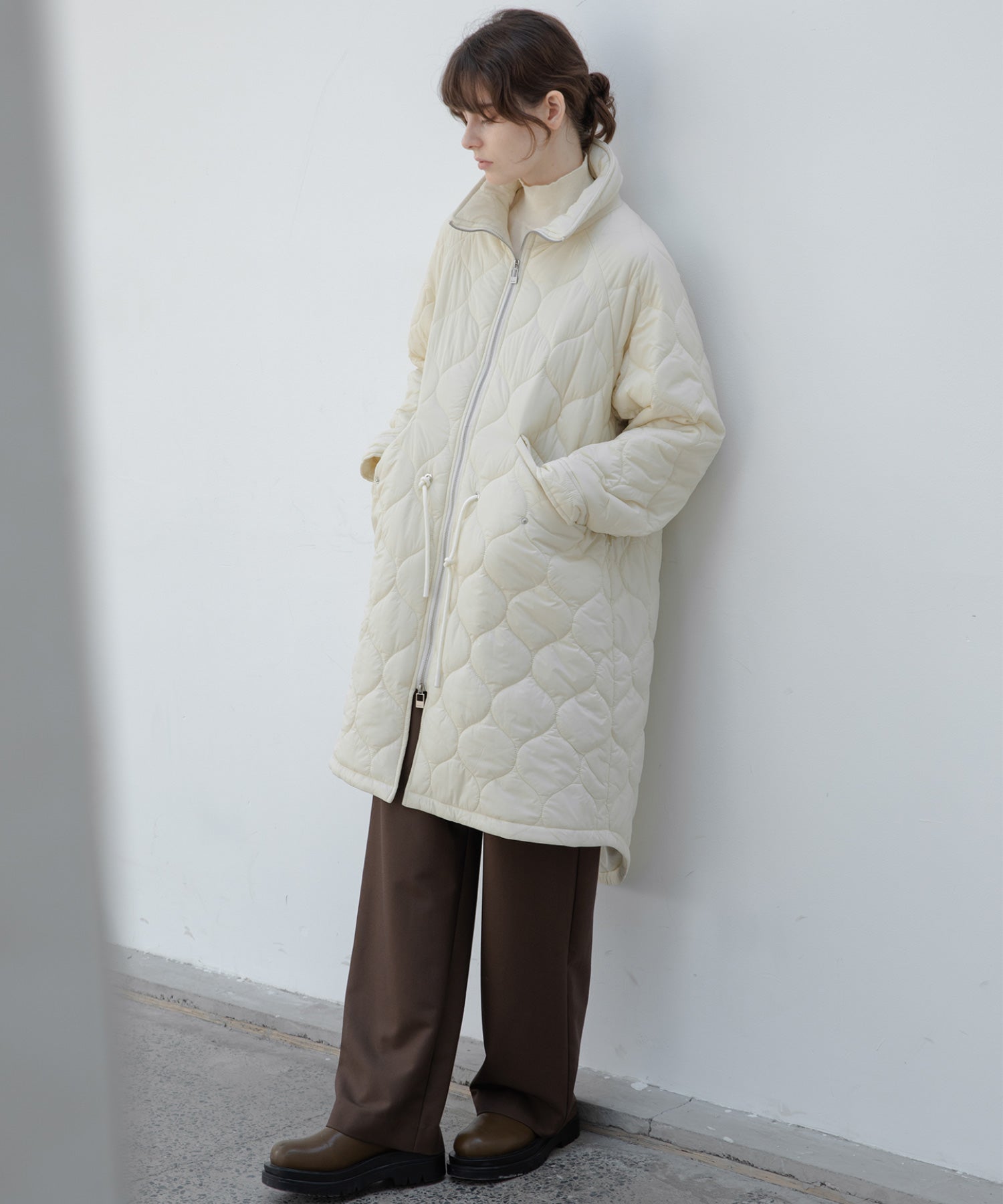 Irregular hem oversized volume quilted long coat 