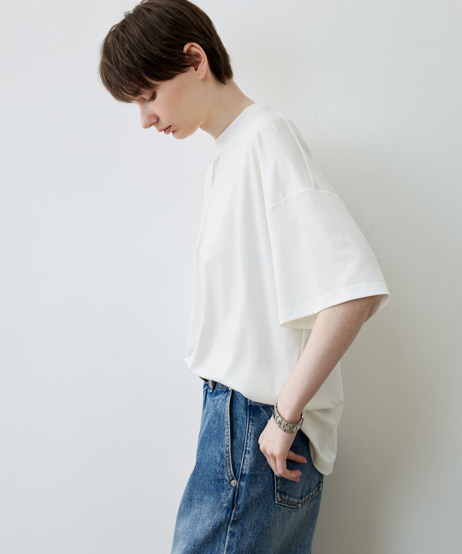 Oversize Contrast Sheer Docking T-Shirt/Tops