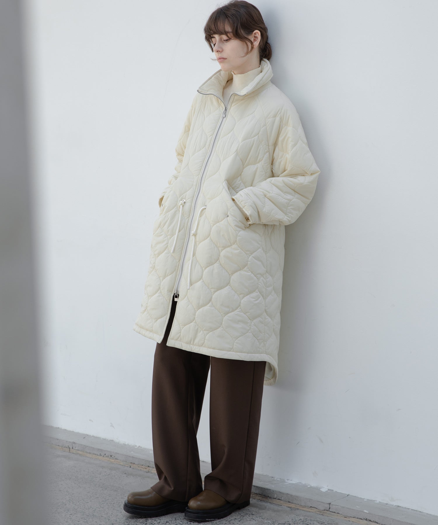Irregular hem oversized volume quilted long coat 