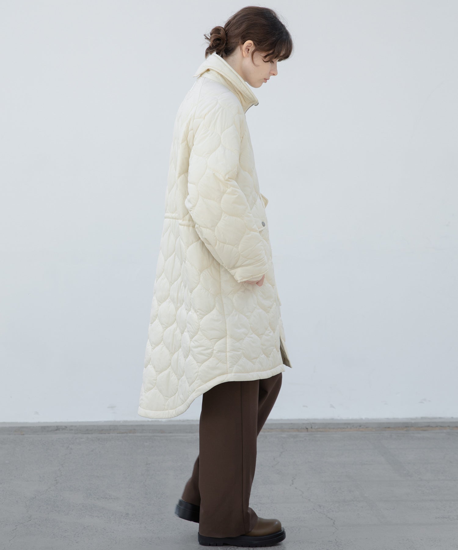 Irregular hem oversized volume quilted long coat 