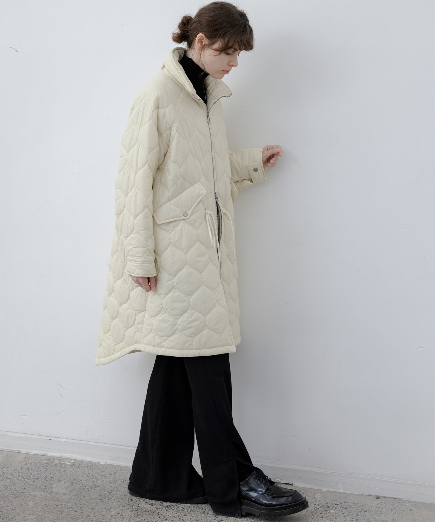Irregular hem oversized volume quilted long coat 